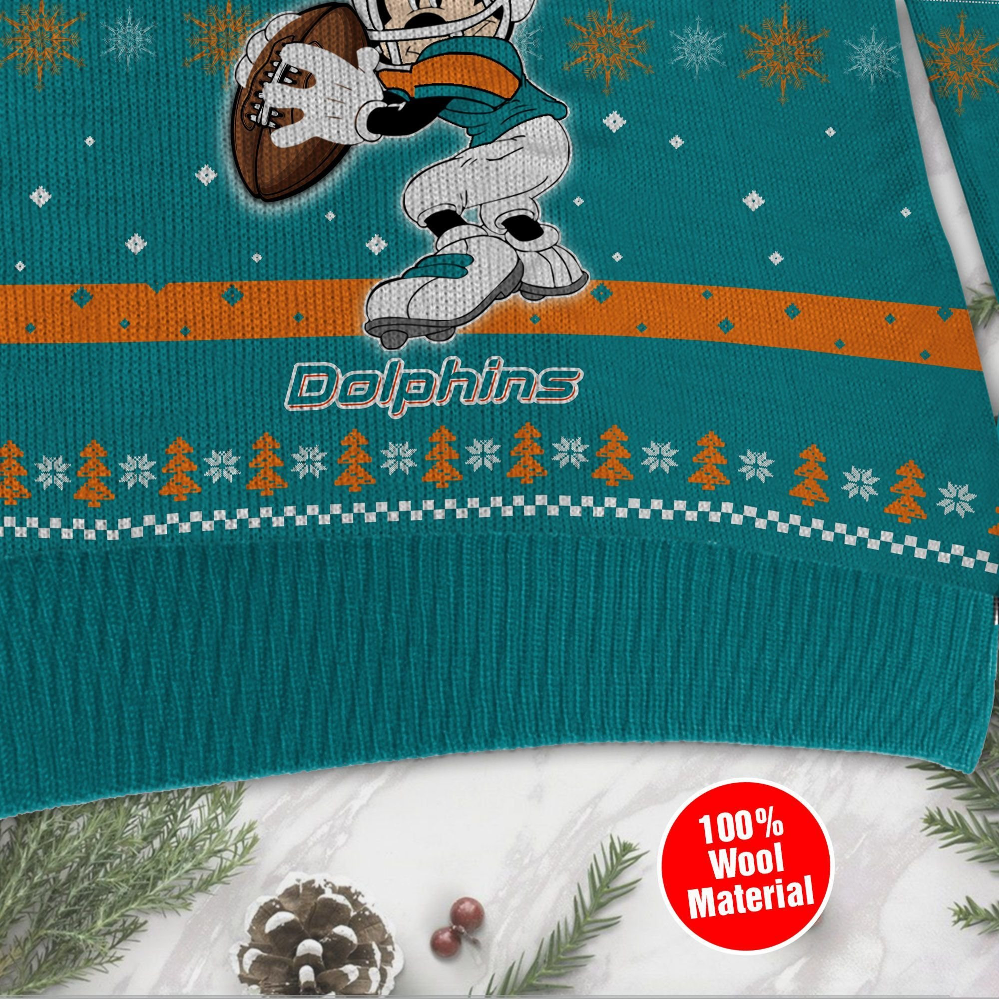 Miami Dolphins Mickey Mouse Funny Ugly Christmas Sweater Adult 3D Funny Matching for family - Image 4