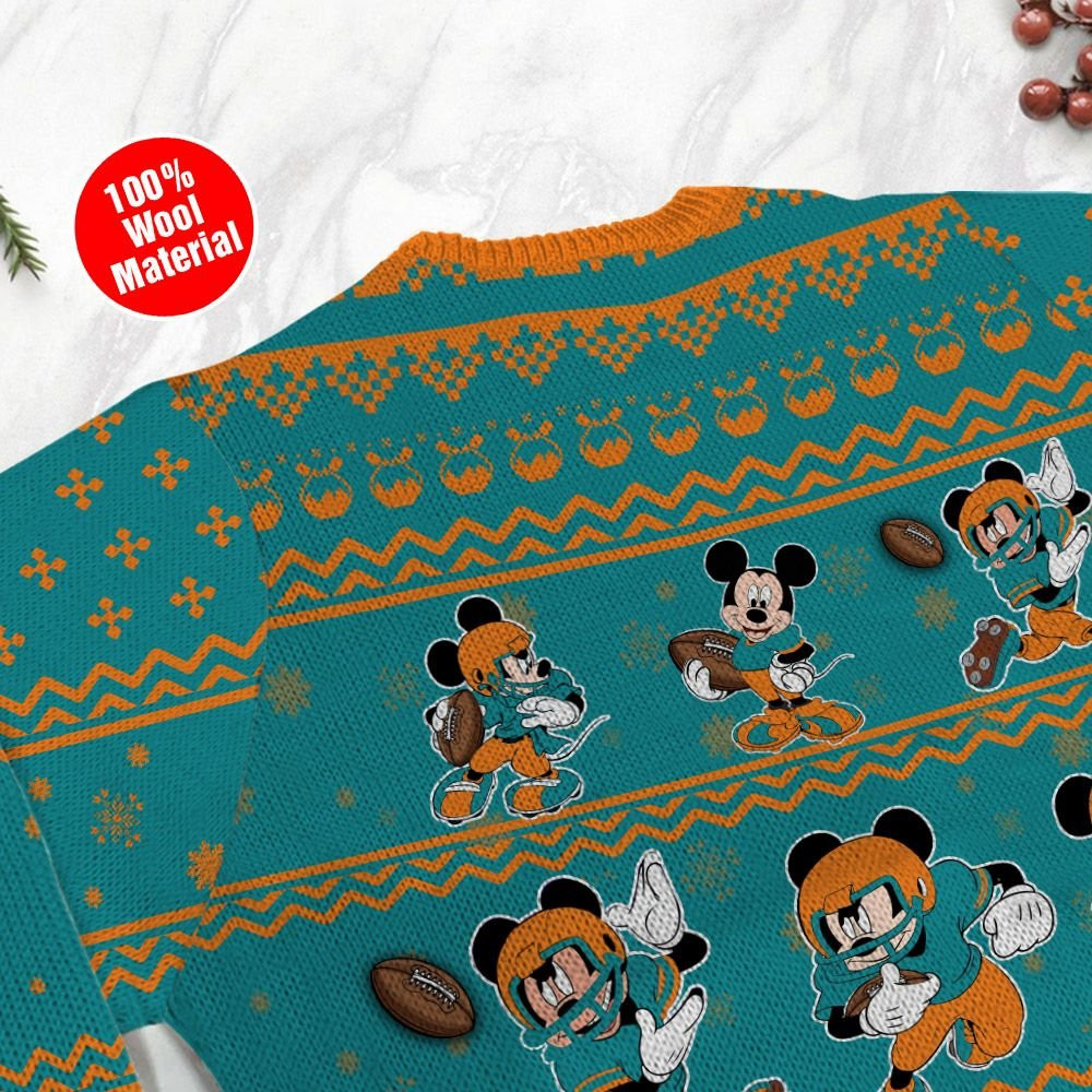Miami Dolphins Mickey Mouse Holiday Party Ugly Christmas Sweater Adult 3D Funny Matching for family - Image 5