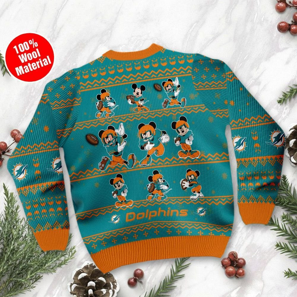 Miami Dolphins Mickey Mouse Ugly Christmas Sweater Adult 3D Funny Matching for family - Image 3