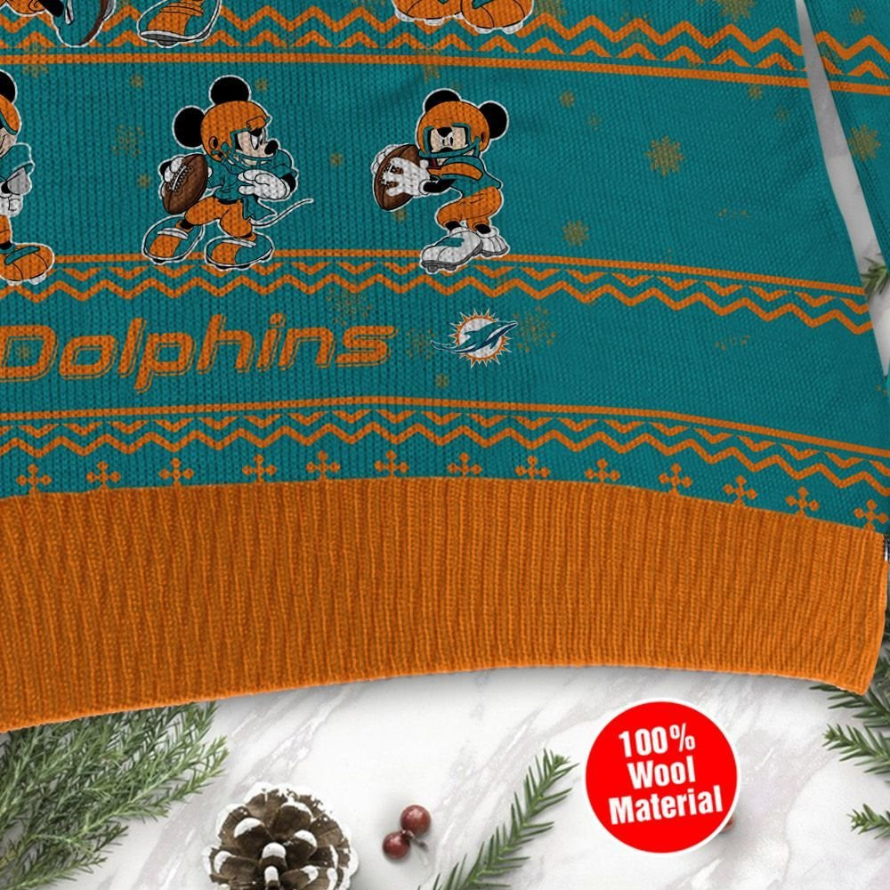 Miami Dolphins Mickey Mouse Ugly Christmas Sweater Adult 3D Funny Matching for family - Image 4