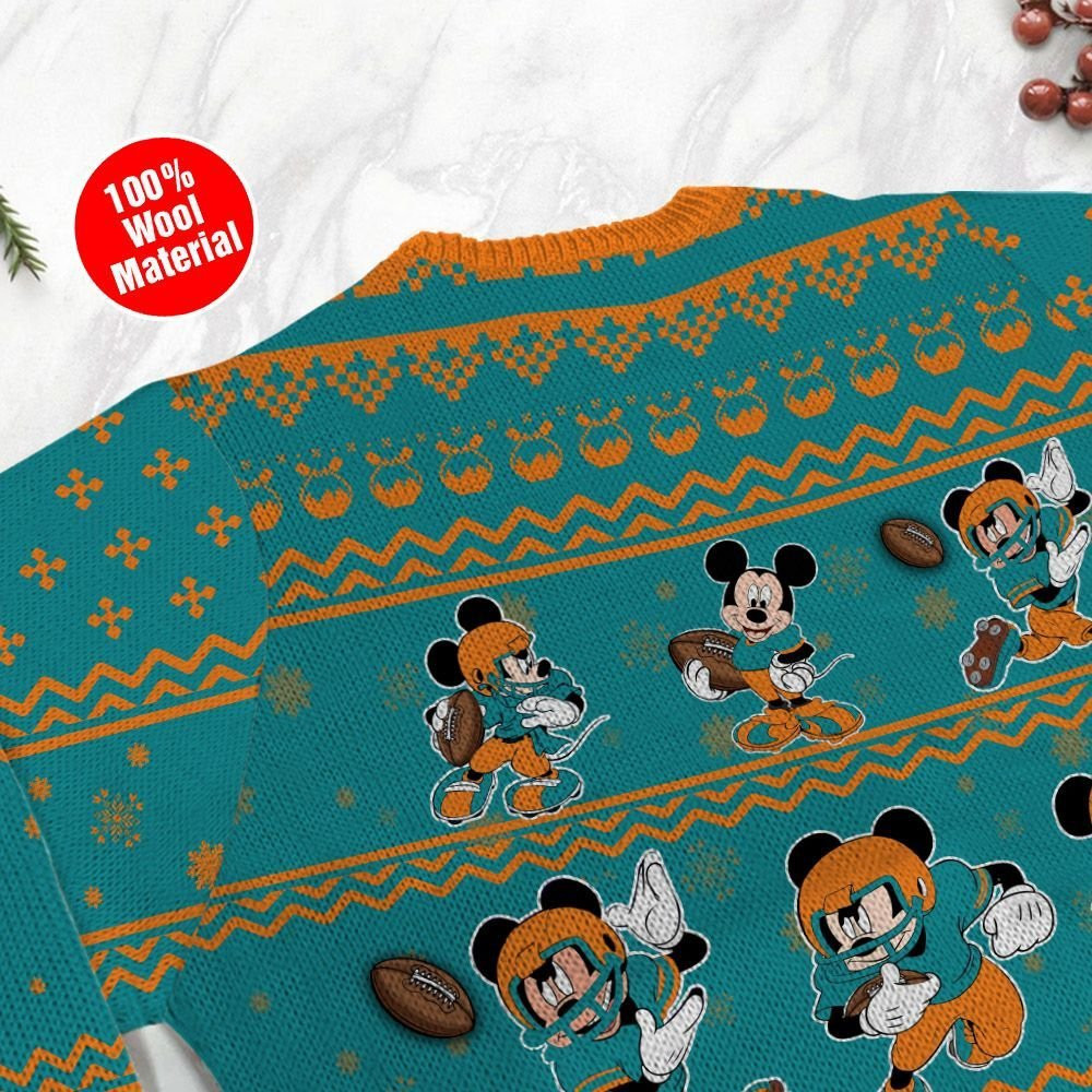 Miami Dolphins Mickey Mouse Ugly Christmas Sweater Adult 3D Funny Matching for family - Image 5