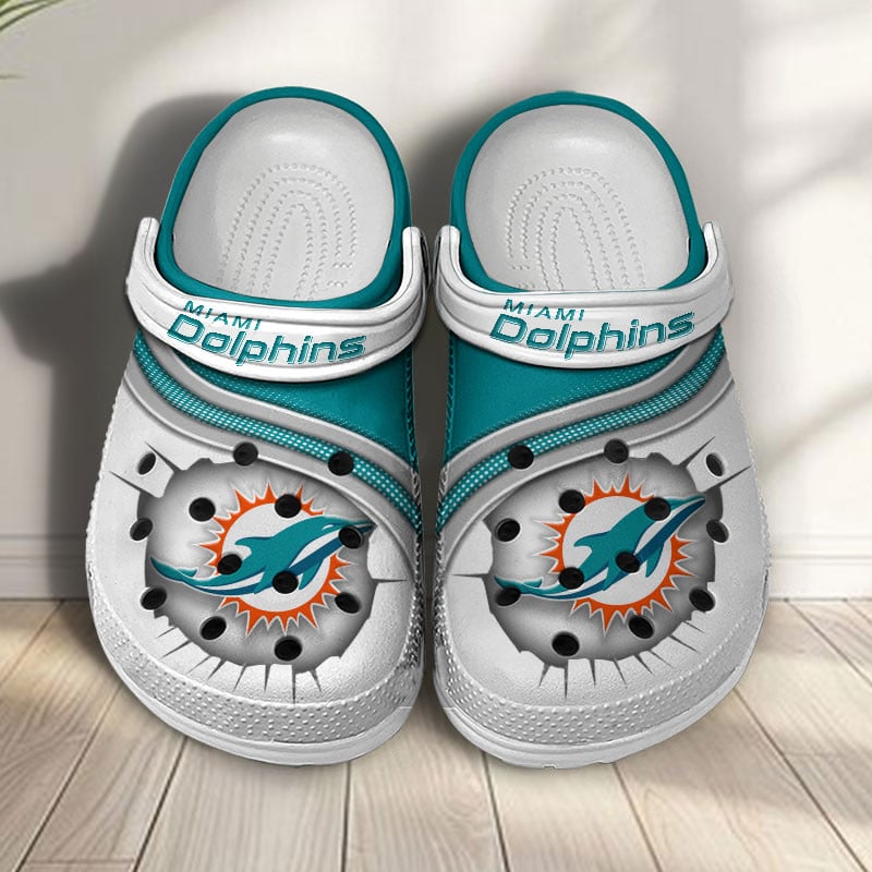 Miami Dolphins NFL Crocs Crocband Clogs Shoes Comfortable For Men Women and Kids