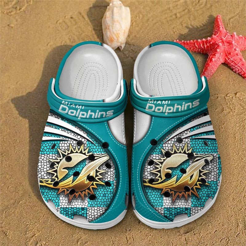Miami Dolphins NFL Crocs Crocband Clogs Shoes Comfortable For Men Women and Kids