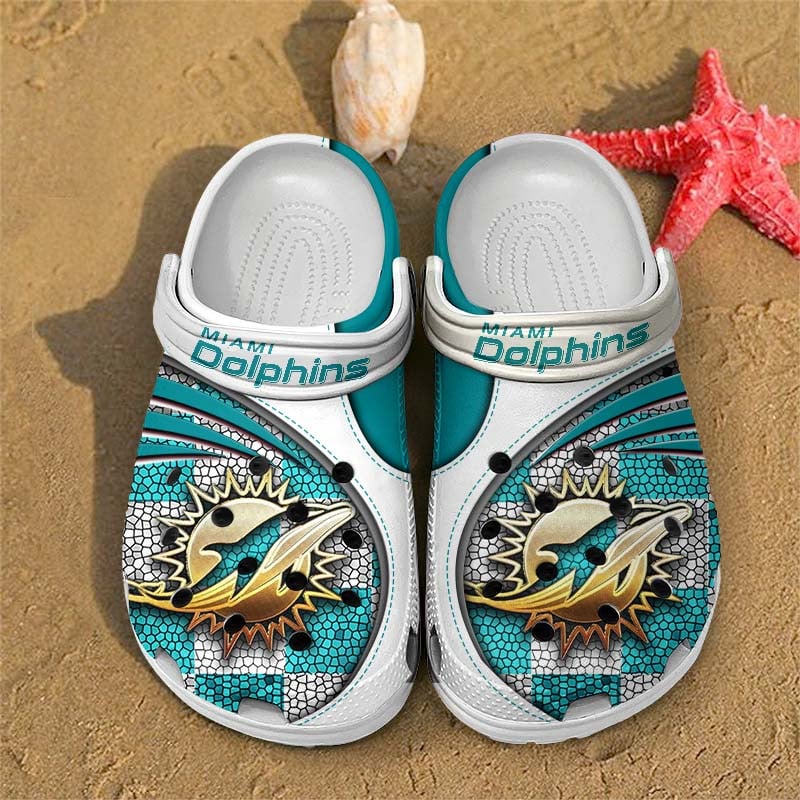 Miami Dolphins NFL Crocs Crocband Clogs Shoes Comfortable For Men Women and Kids
