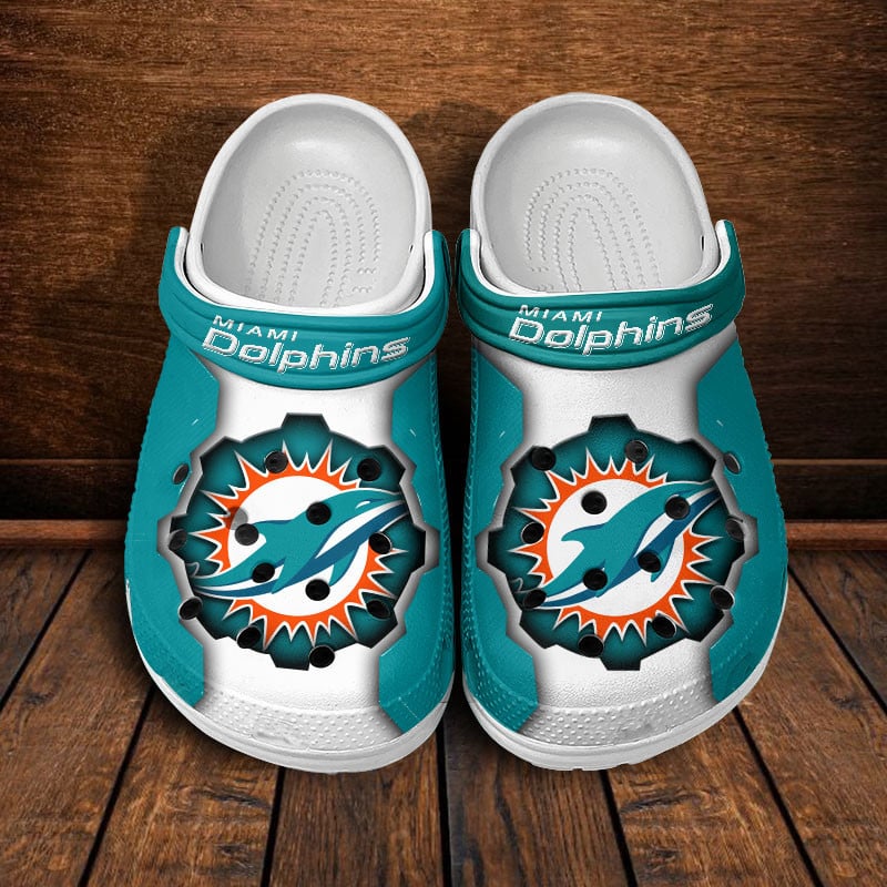 Miami Dolphins NFL Crocs Crocband Clogs Shoes Comfortable For Men Women and Kids