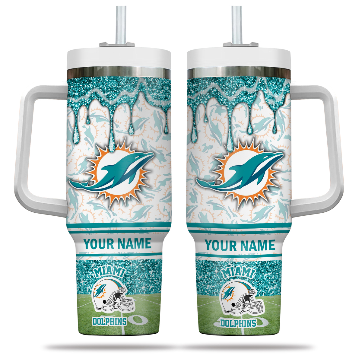 Miami Dolphins NFL Glitter Custom Stanley Cup 40 oz 30 oz Tumbler With HandleTVC230195 - Image 2