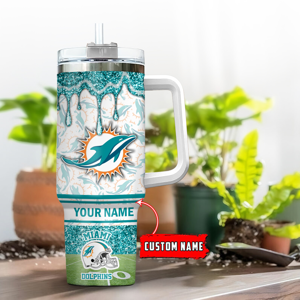 Miami Dolphins NFL Glitter Custom Stanley Cup 40 oz 30 oz Tumbler With HandleTVC230195