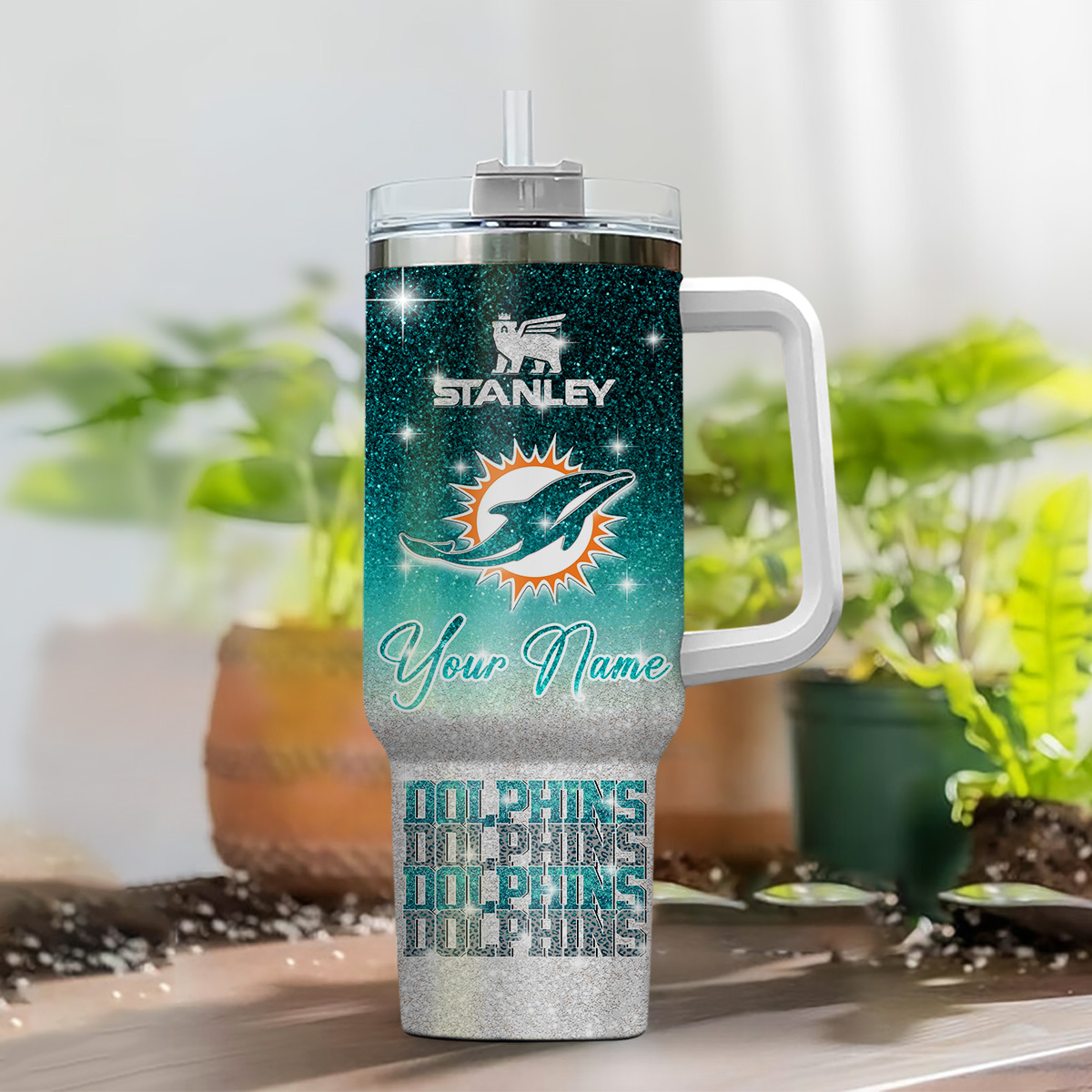Miami Dolphins NFL Glitter Custom Stanley Cup 40 oz 30 oz Tumbler With HandleTVC230197 - Image 2
