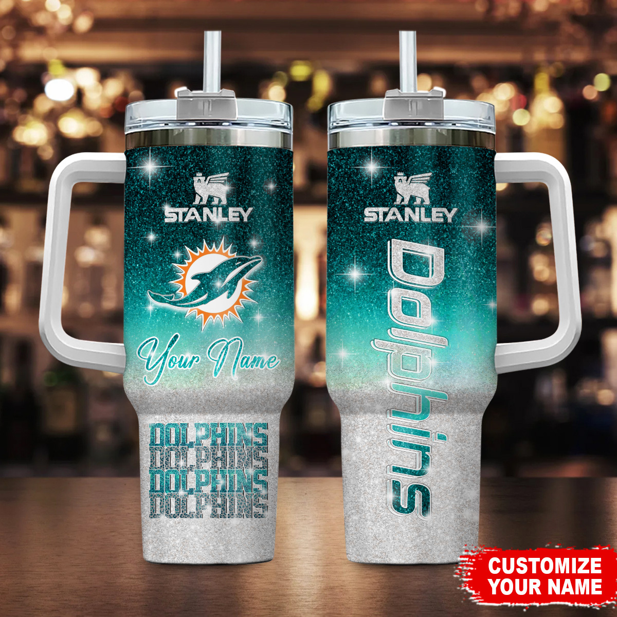 Miami Dolphins NFL Glitter Custom Stanley Cup 40 oz 30 oz Tumbler With HandleTVC230197