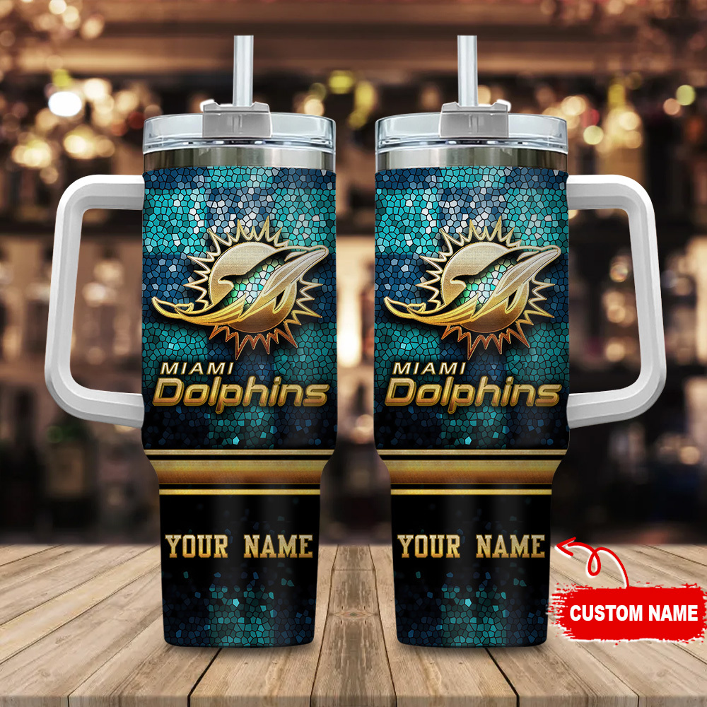 Miami Dolphins NFL Glitter Golden Logo Custom Stanley Cup 40 oz 30 oz Tumbler With HandleTVC2301113