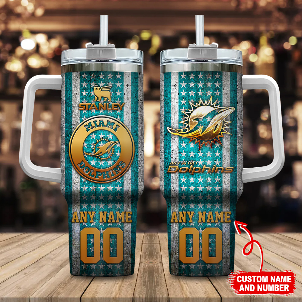 Miami Dolphins NFL Golden Logos US Flag Custom Stanley Cup 40 oz 30 oz Tumbler With HandleTVC230180