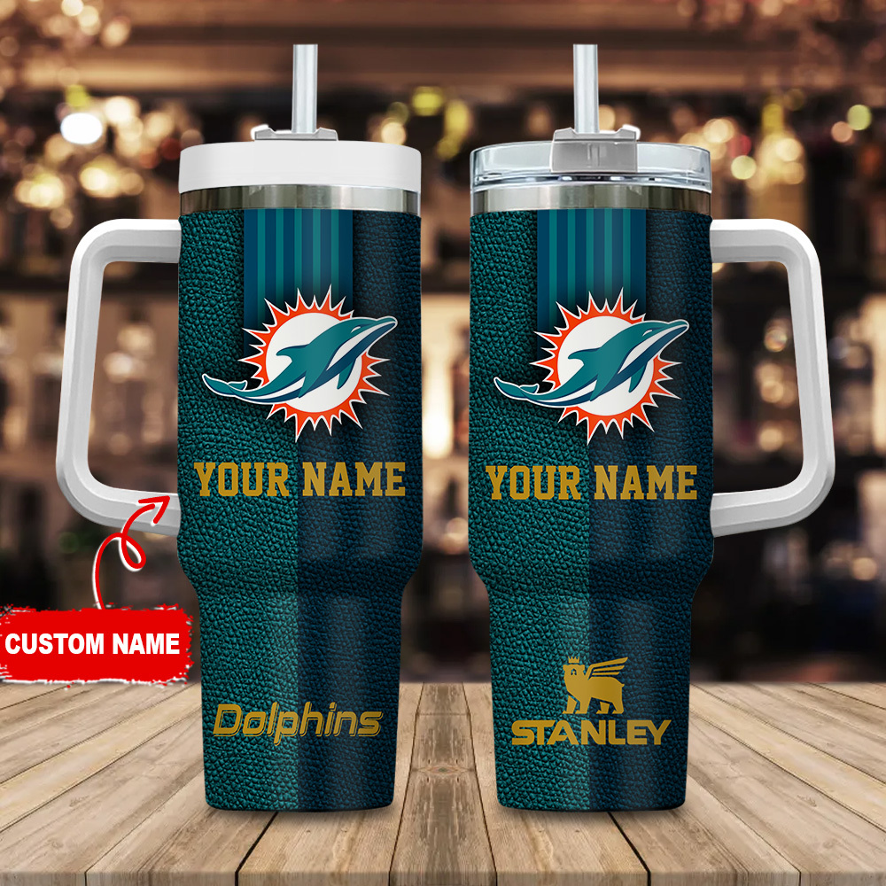 Miami Dolphins NFL Leather Effect Custom Stanley Cup 40 oz 30 oz Tumbler With HandleTVC2301123