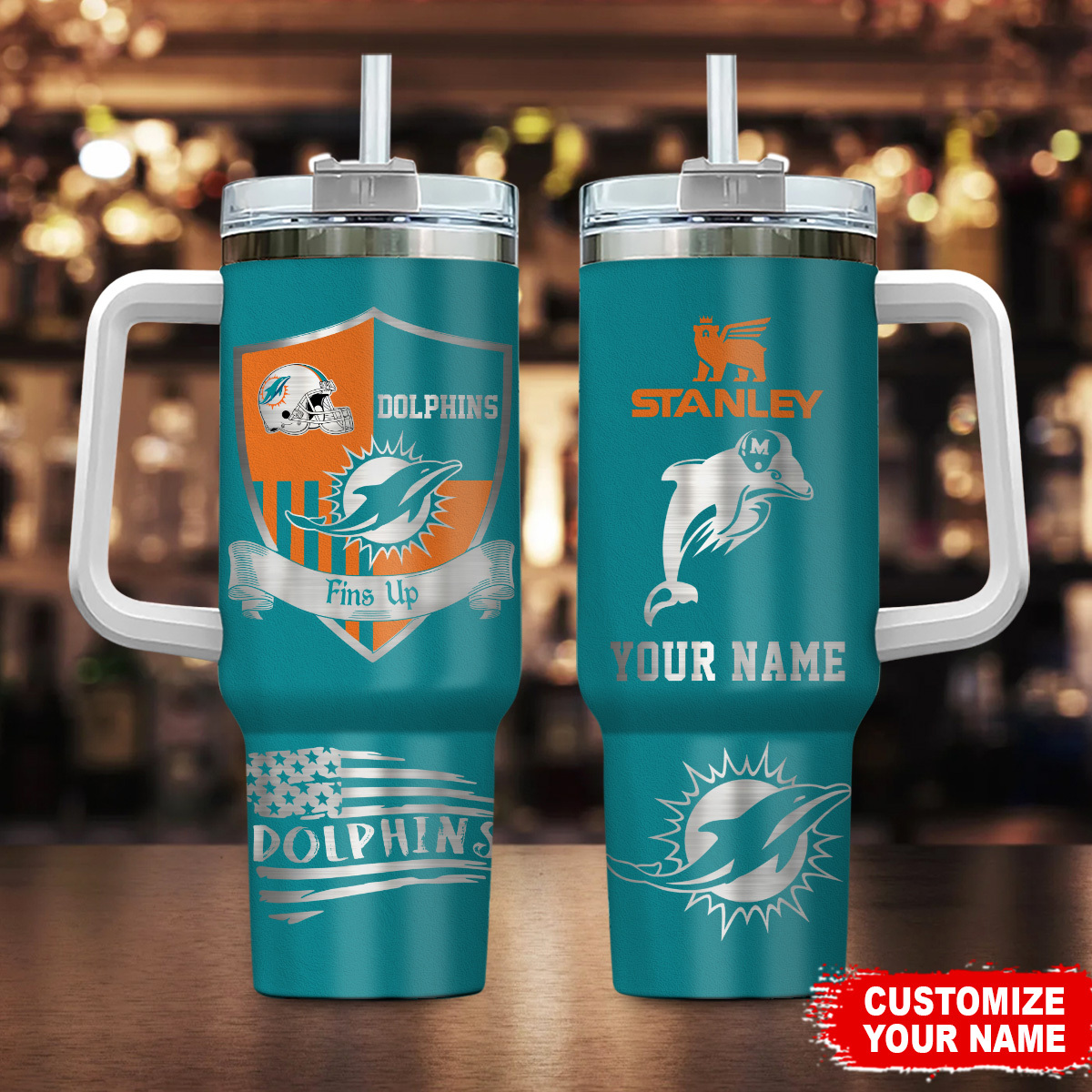Miami Dolphins NFL Silver Logo Custom Stanley Cup 40 oz 30 oz Tumbler With HandleTVC2301106