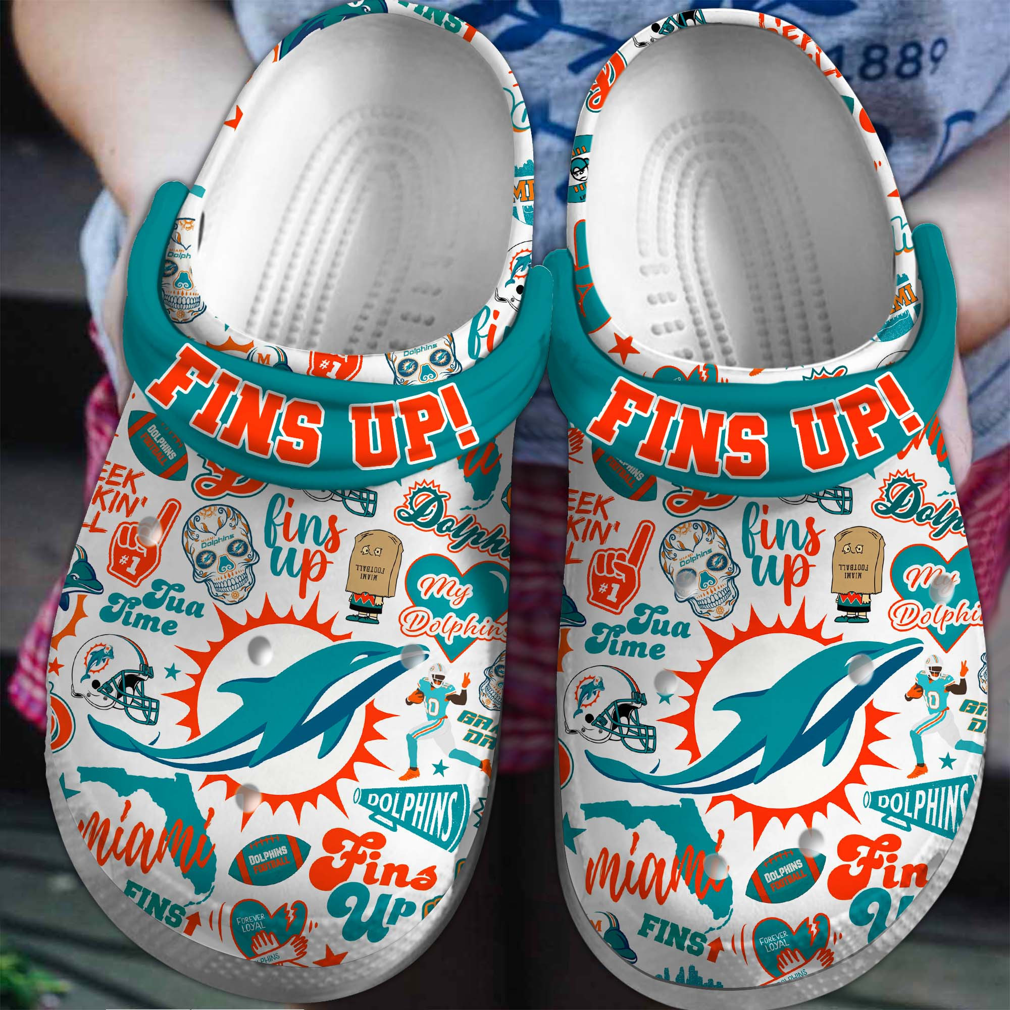 Miami Dolphins NFL Sport Crocs Crocband Clogs Shoes Comfortable For Men Women and Kids