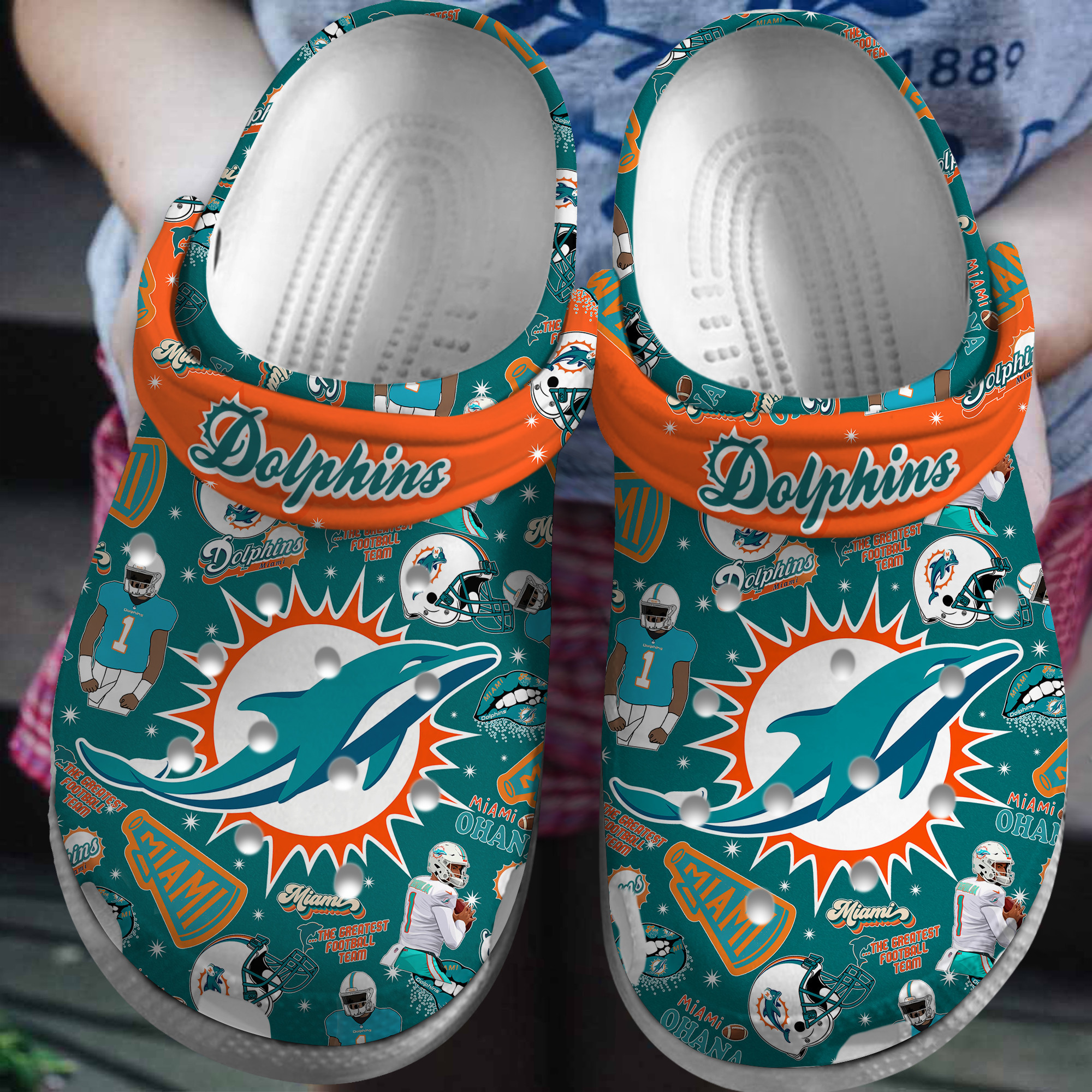 Miami Dolphins NFL Sport Crocs Crocband Clogs Shoes Comfortable For Men Women and Kids