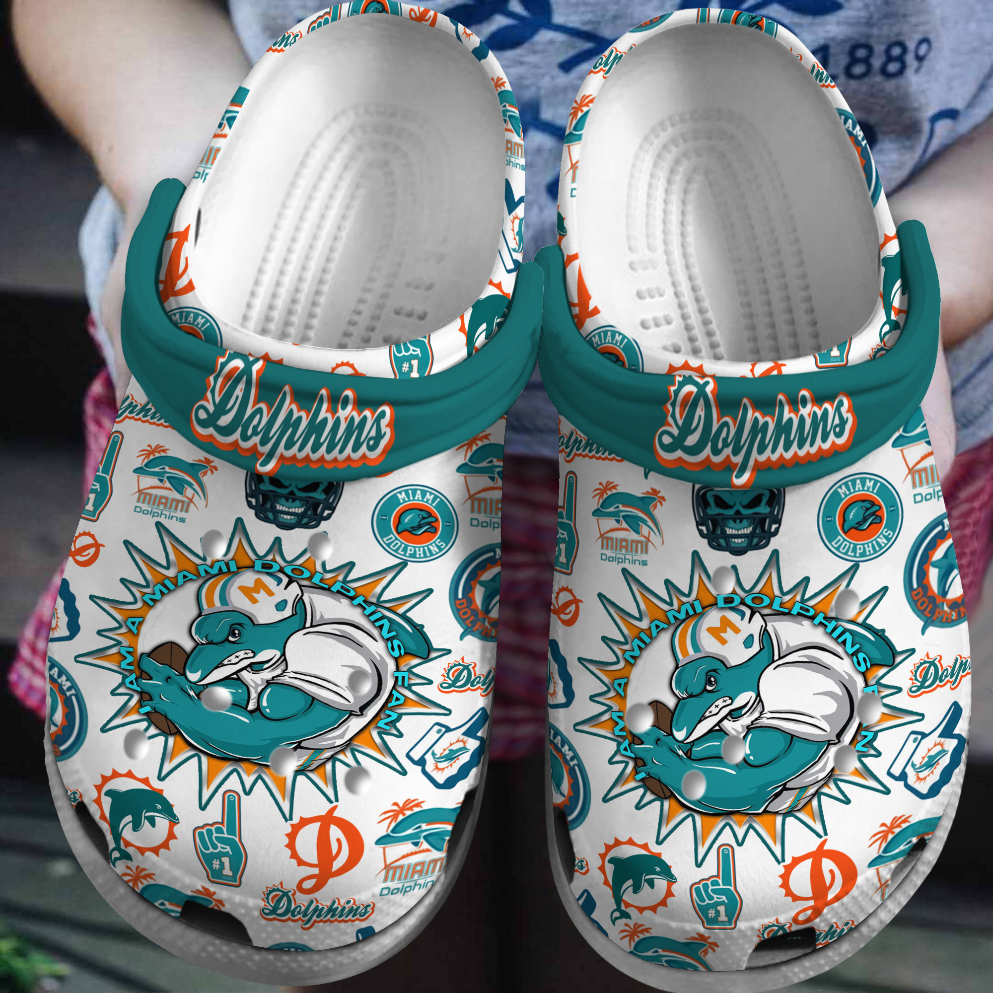 Miami Dolphins NFL Sport Crocs Crocband Clogs Shoes Comfortable For Men Women and Kids