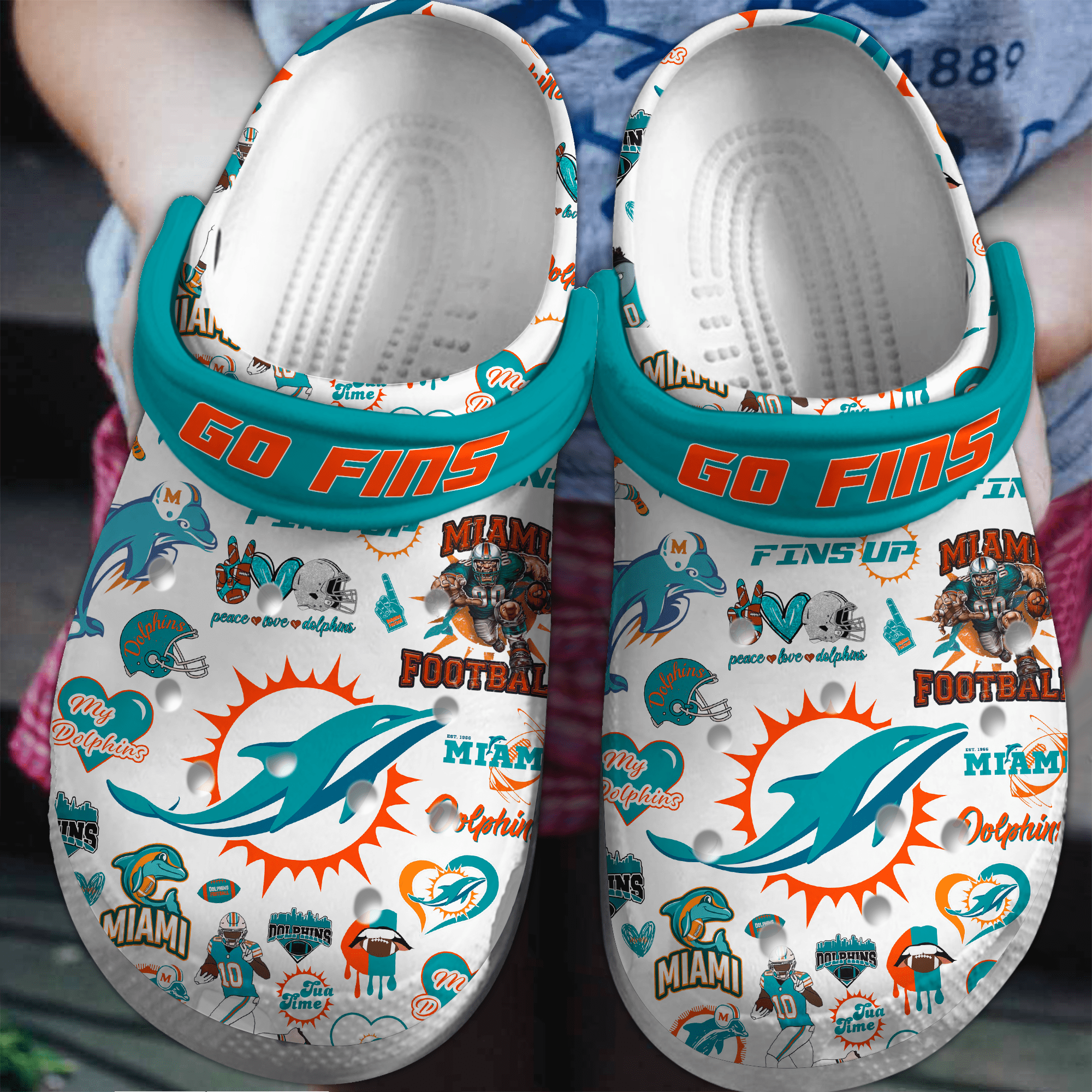 Miami Dolphins NFL Sport Crocs Crocband Clogs Shoes Comfortable For Men Women and Kids