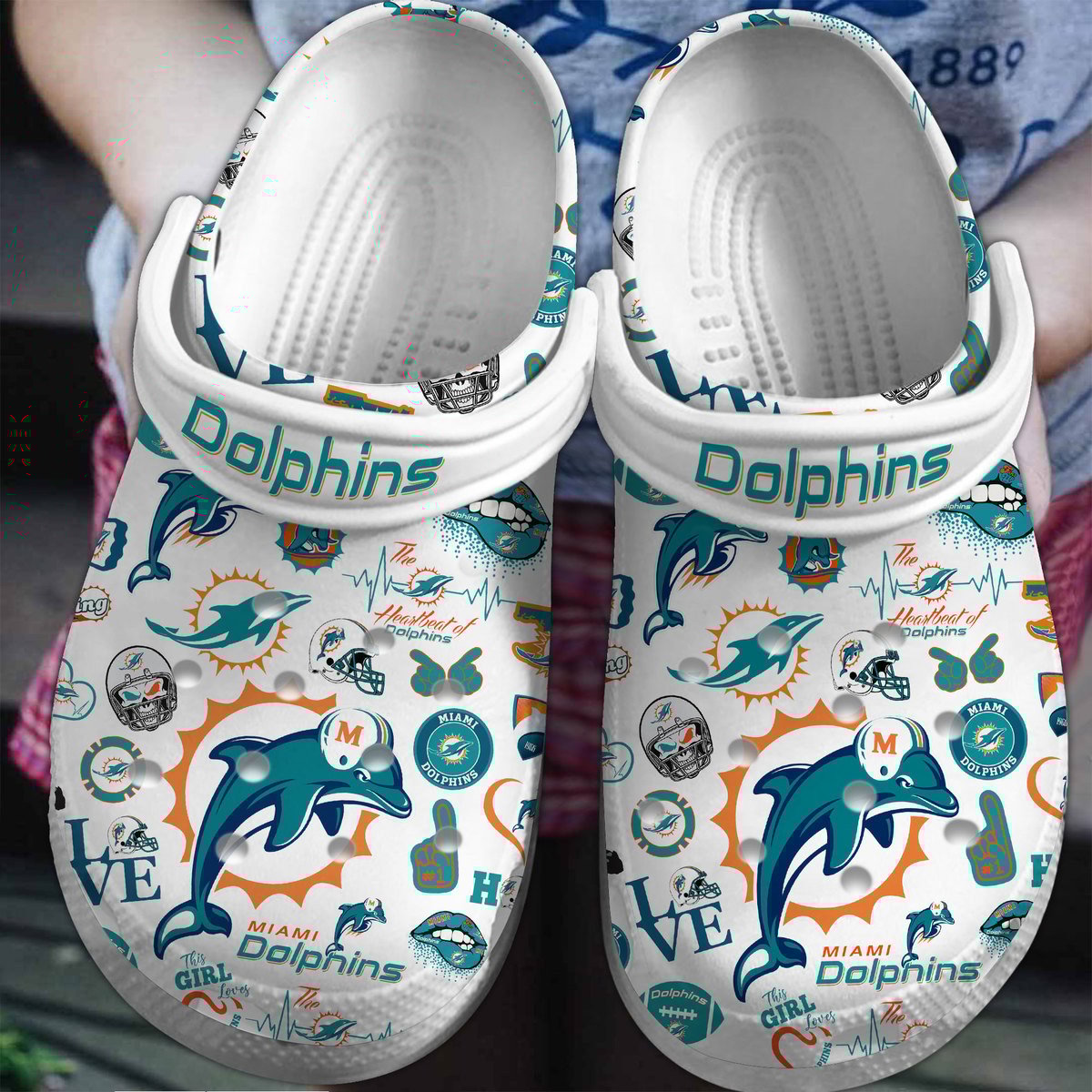 Miami Dolphins NFL Sport Crocs Crocband Clogs Shoes Comfortable For Men Women and Kids