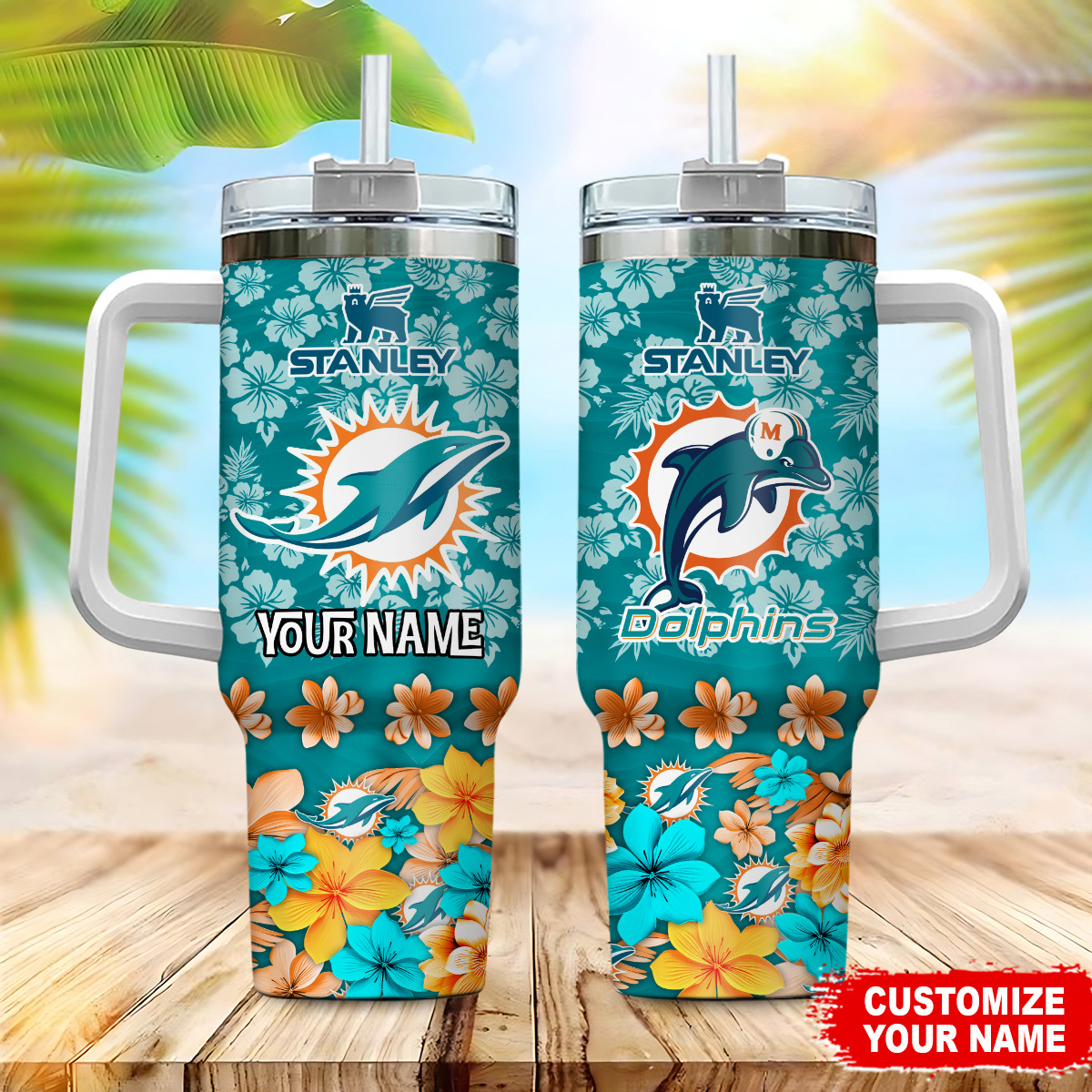 Miami Dolphins NFL Tropical Floral Custom Stanley Cup 40 oz 30 oz Tumbler With HandleTVC2301225