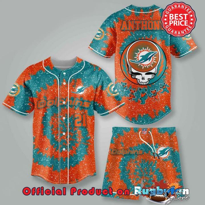 Miami Dolphins NLF Grateful Dead 3D Personalized Premium Baseball Jersey