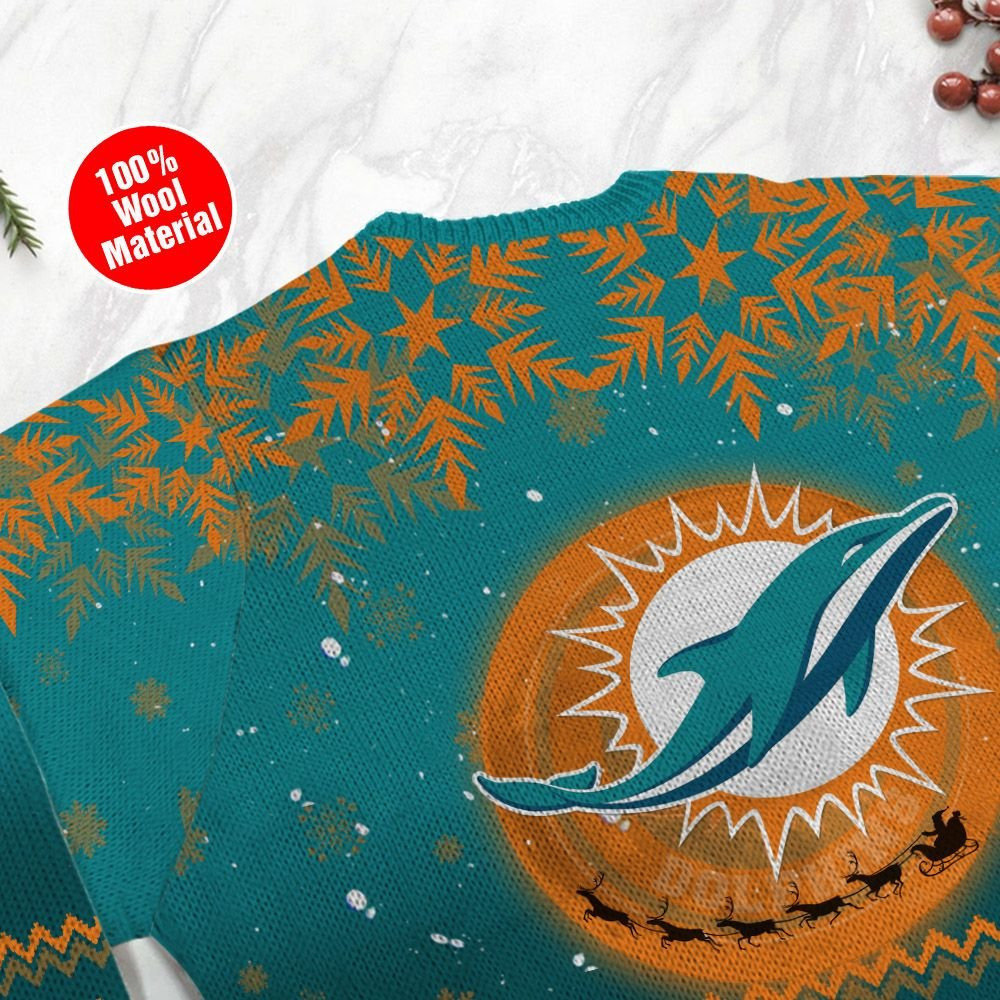 Miami Dolphins Santa Claus In The Moon Ugly Christmas Sweater Adult 3D Funny Matching for family - Image 5