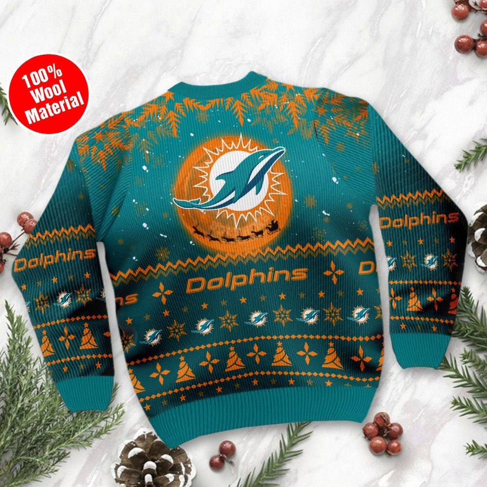 Miami Dolphins Santa Claus In The Moon Ugly Christmas Sweater Adult 3D Funny Matching for family - Image 3