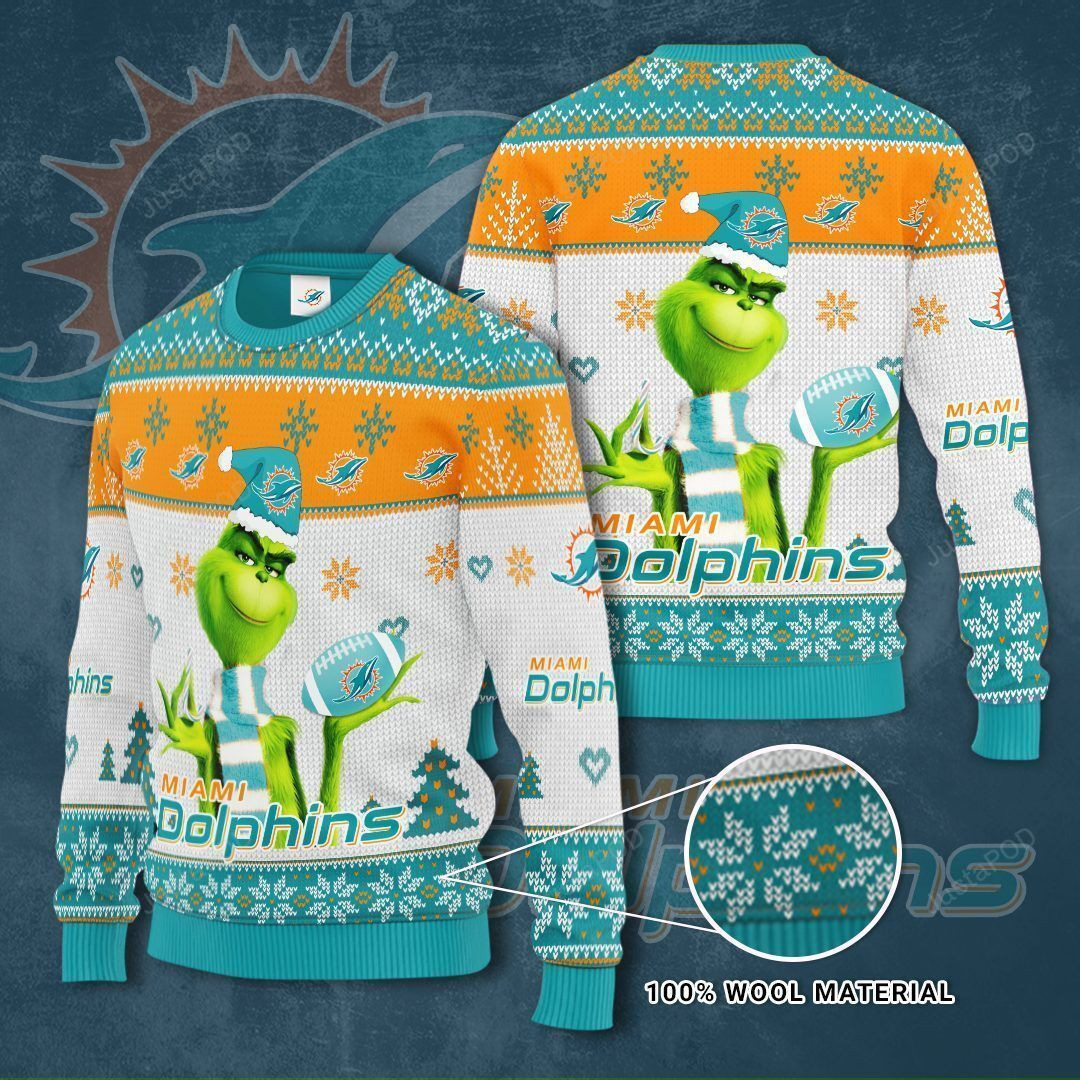 Miami Dolphins The Grinch Ugly Christmas Sweater Adult 3D Funny Matching for family