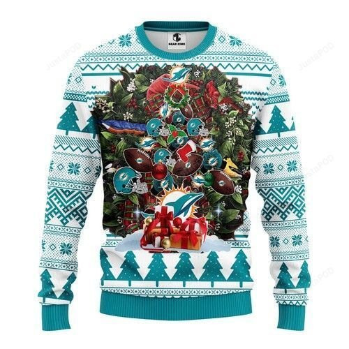 Miami Dolphins Tree Christmas Ugly Christmas Sweater Adult 3D Funny Matching for family