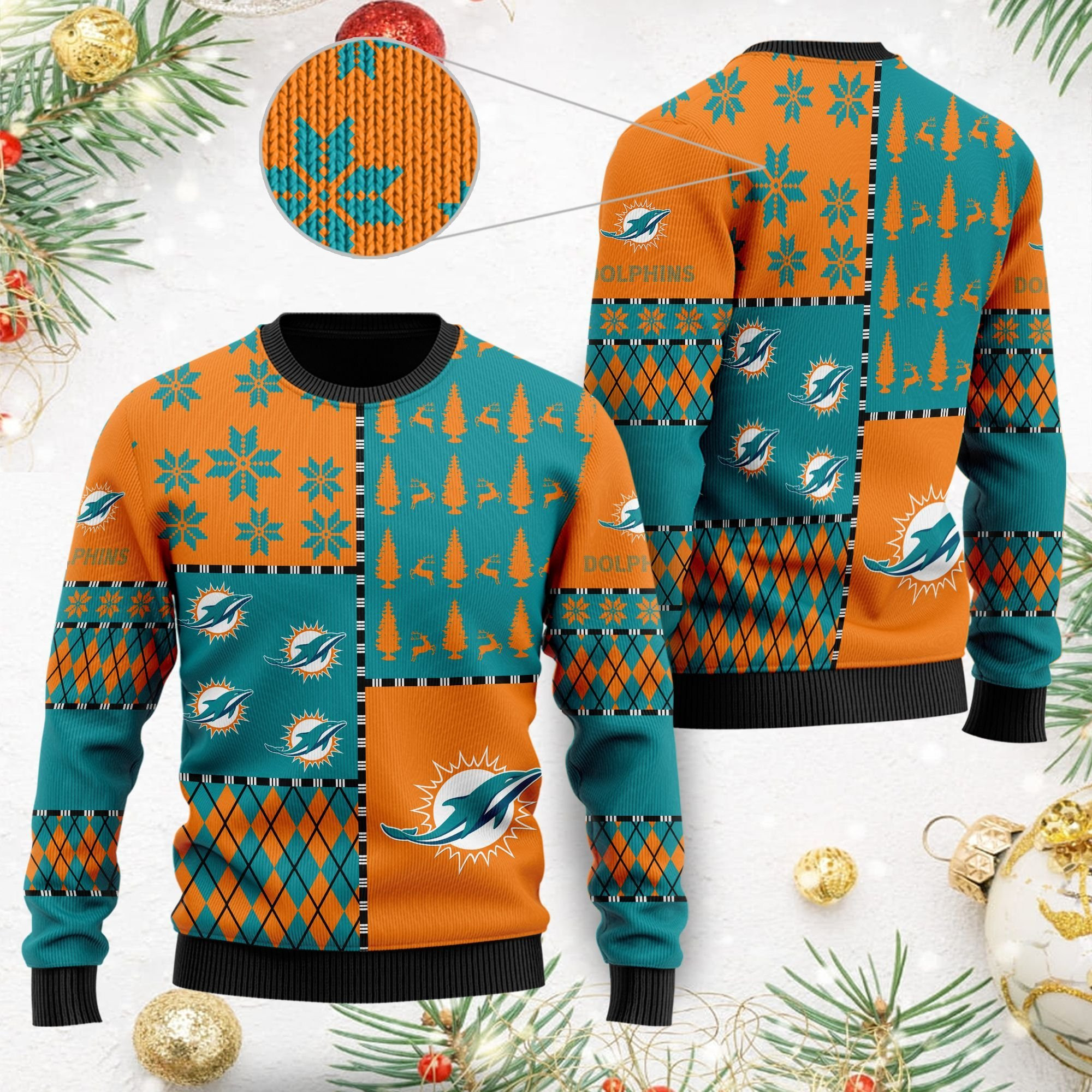 Miami Dolphins Ugly Christmas Sweater Adult 3D Funny Matching for family