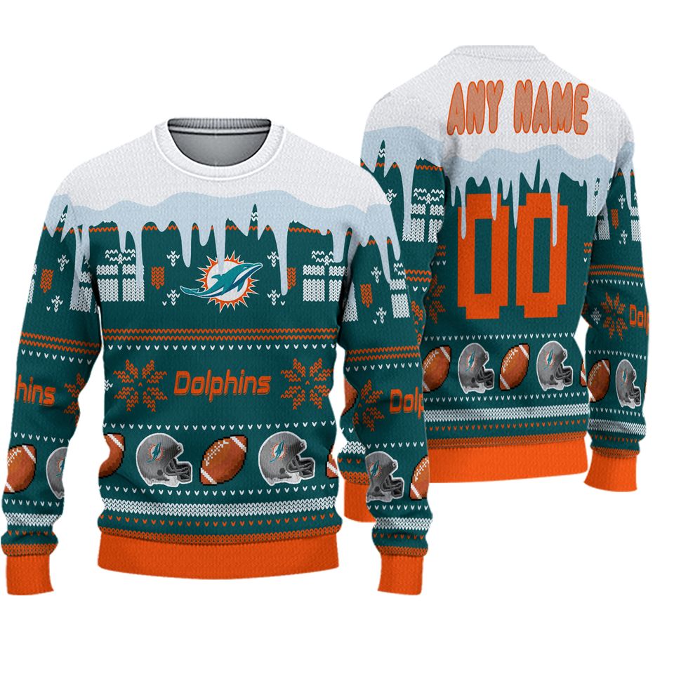 Miami Football Ugly Christmas Sweater, Miami Dolphins Ugly  3D Sweater