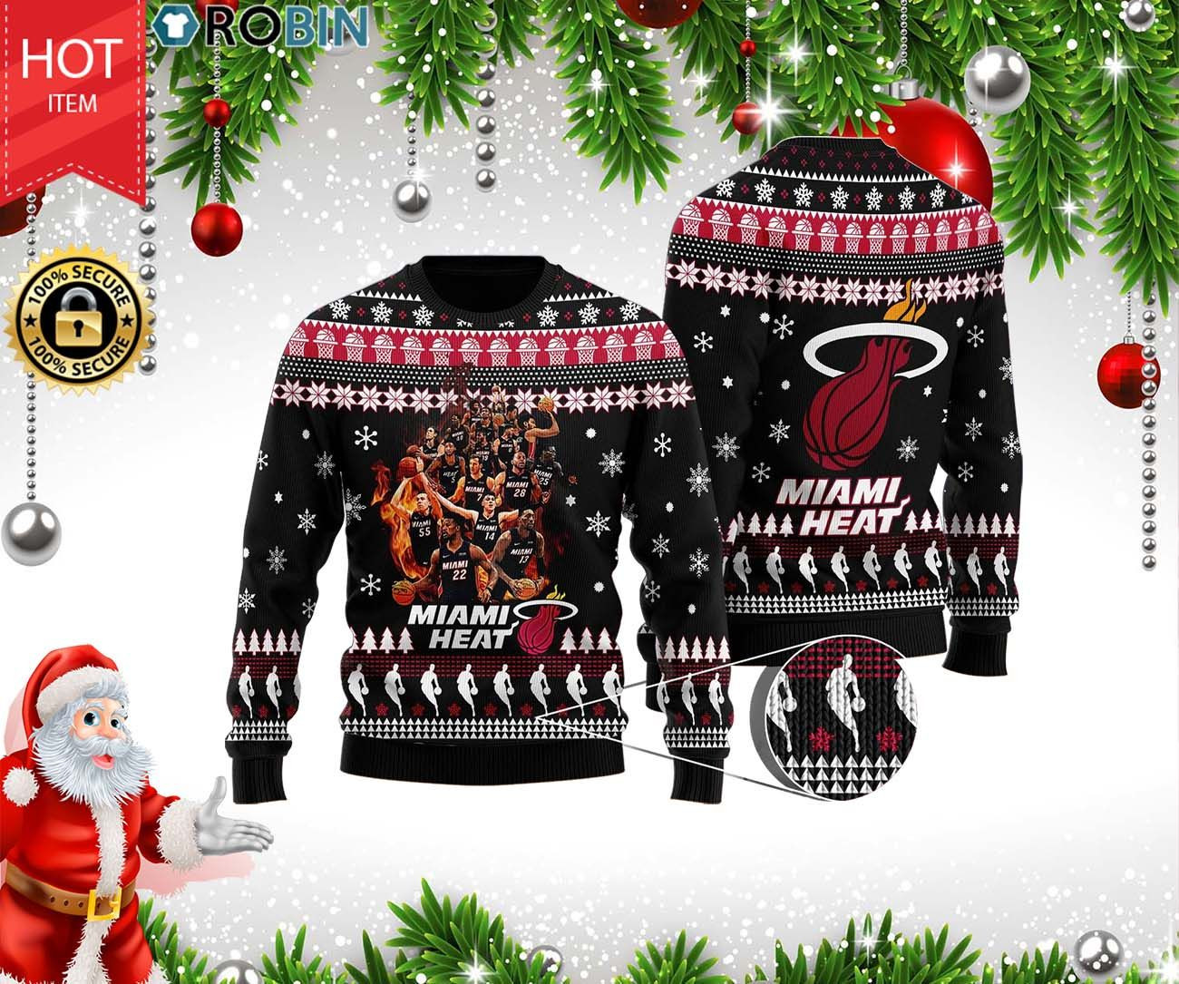Miami Heat Basketball Team Ugly Christmas Sweater Adult 3D Funny Matching for family