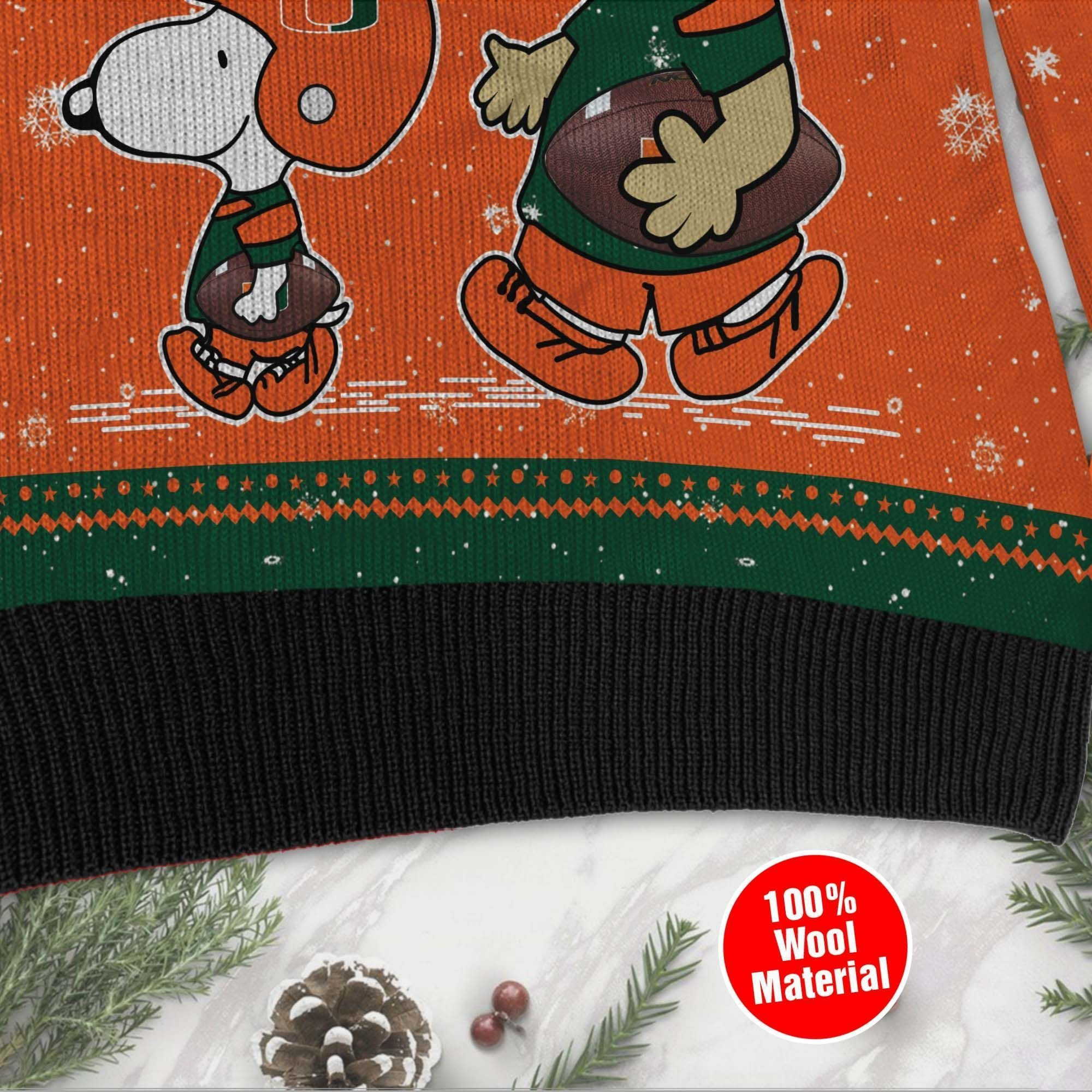 Miami Hurricanes Charlie Brown Snoopy Wear Football Jersey Ugly Christmas Sweater Adult 3D Funny Matching for family - Image 5