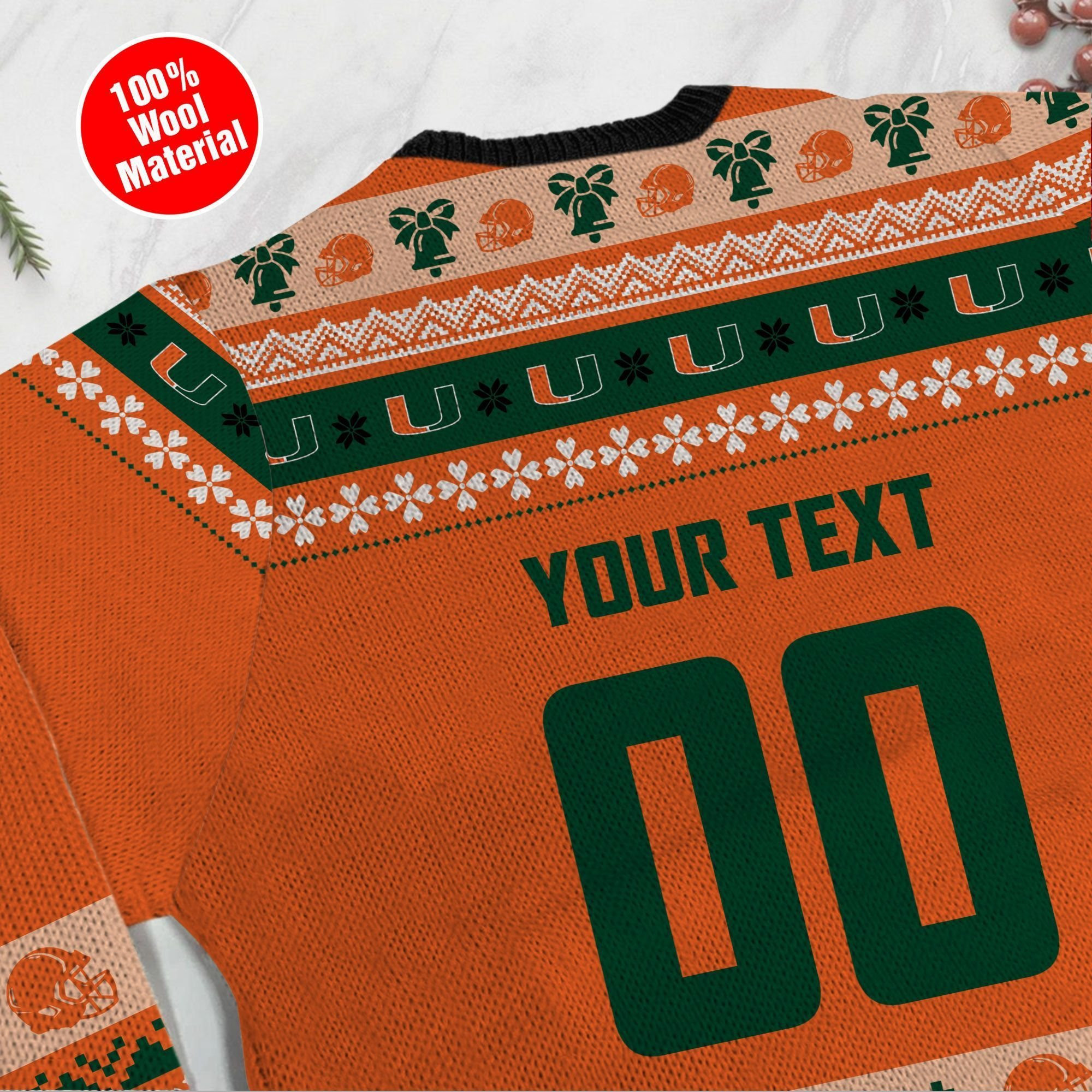 Miami Hurricanes Custom Name & Number Personalized Ugly Christmas Sweater Adult 3D Funny Matching for family - Image 5