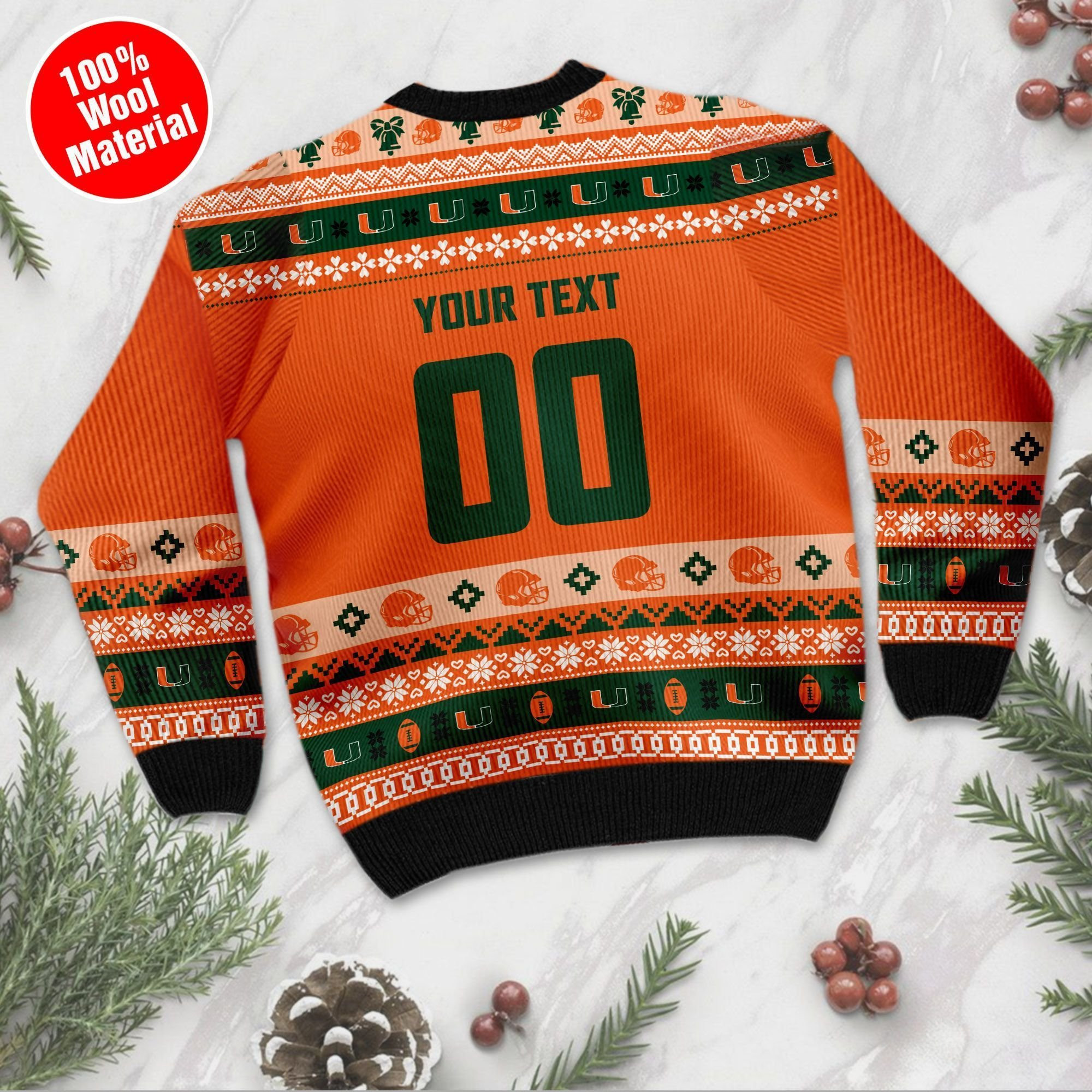 Miami Hurricanes Custom Name & Number Personalized Ugly Christmas Sweater Adult 3D Funny Matching for family - Image 3