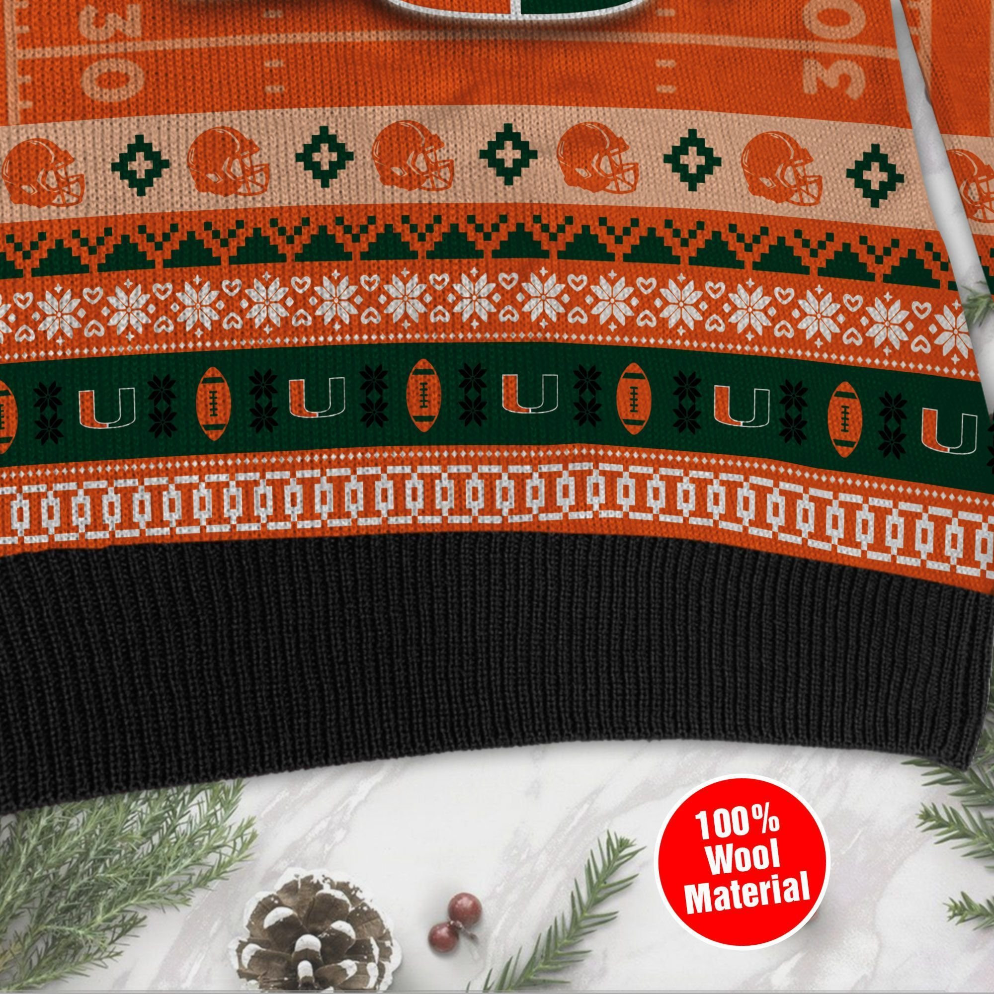 Miami Hurricanes Custom Name & Number Personalized Ugly Christmas Sweater Adult 3D Funny Matching for family - Image 4