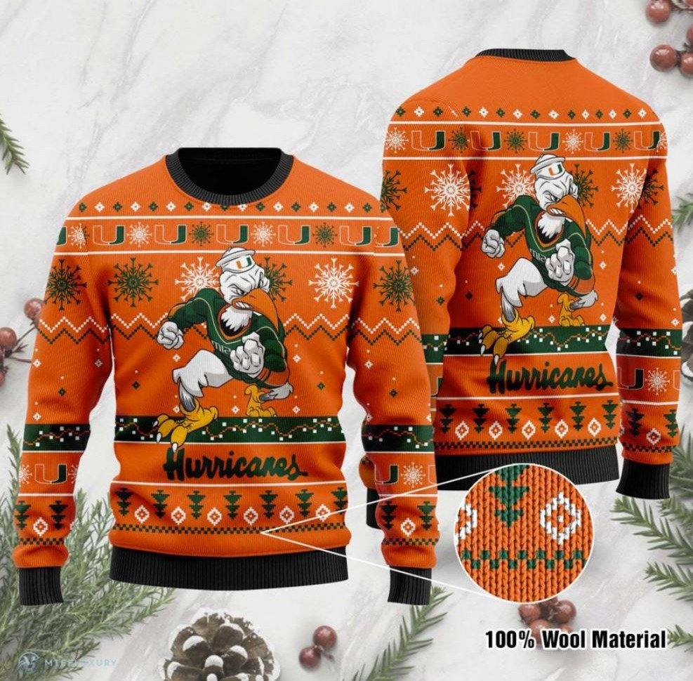 Miami Hurricanes Football For Fans Ugly Christmas Sweater Adult 3D Funny Matching for family