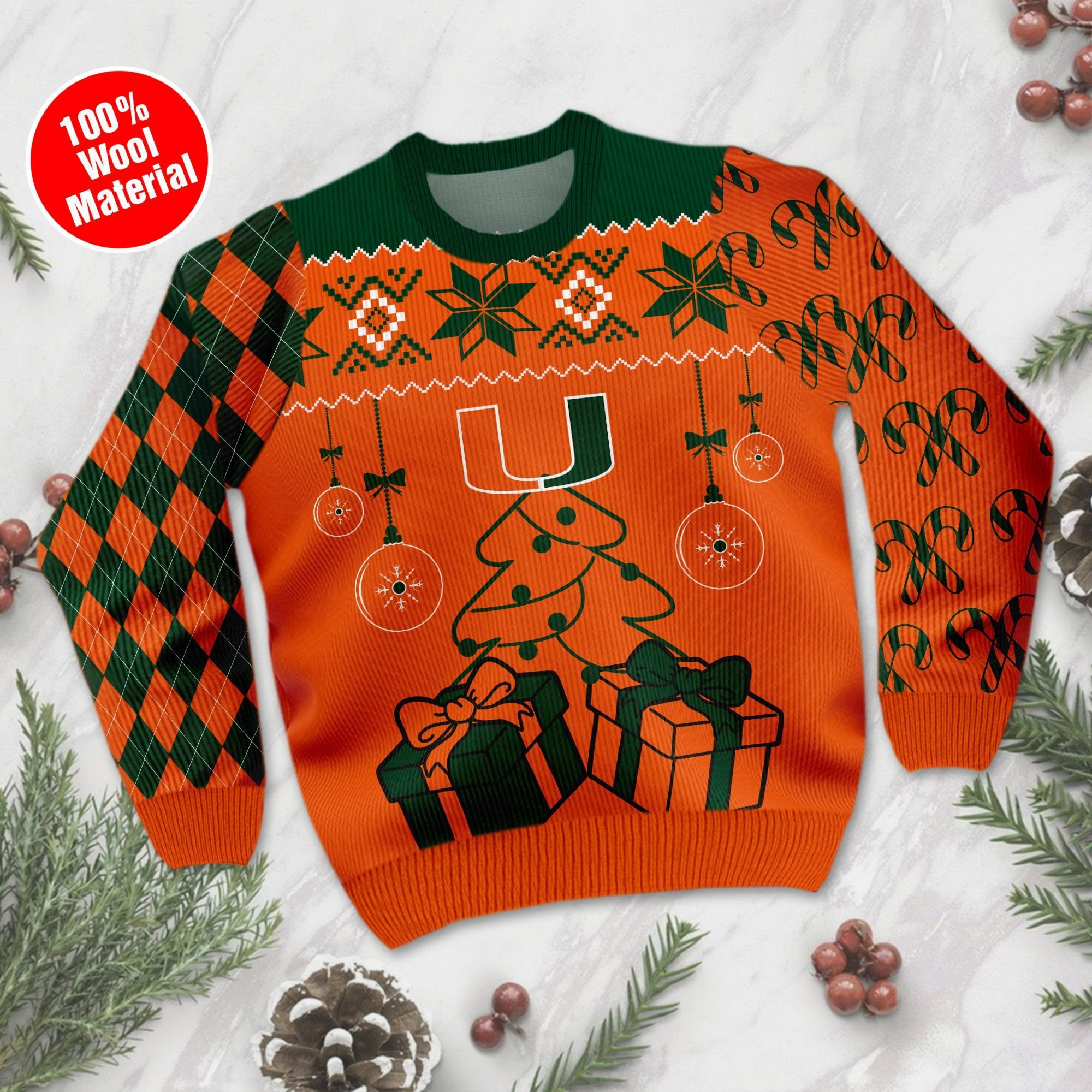Miami Hurricanes Funny Ugly Christmas Sweater Adult 3D Funny Matching for family - Image 2
