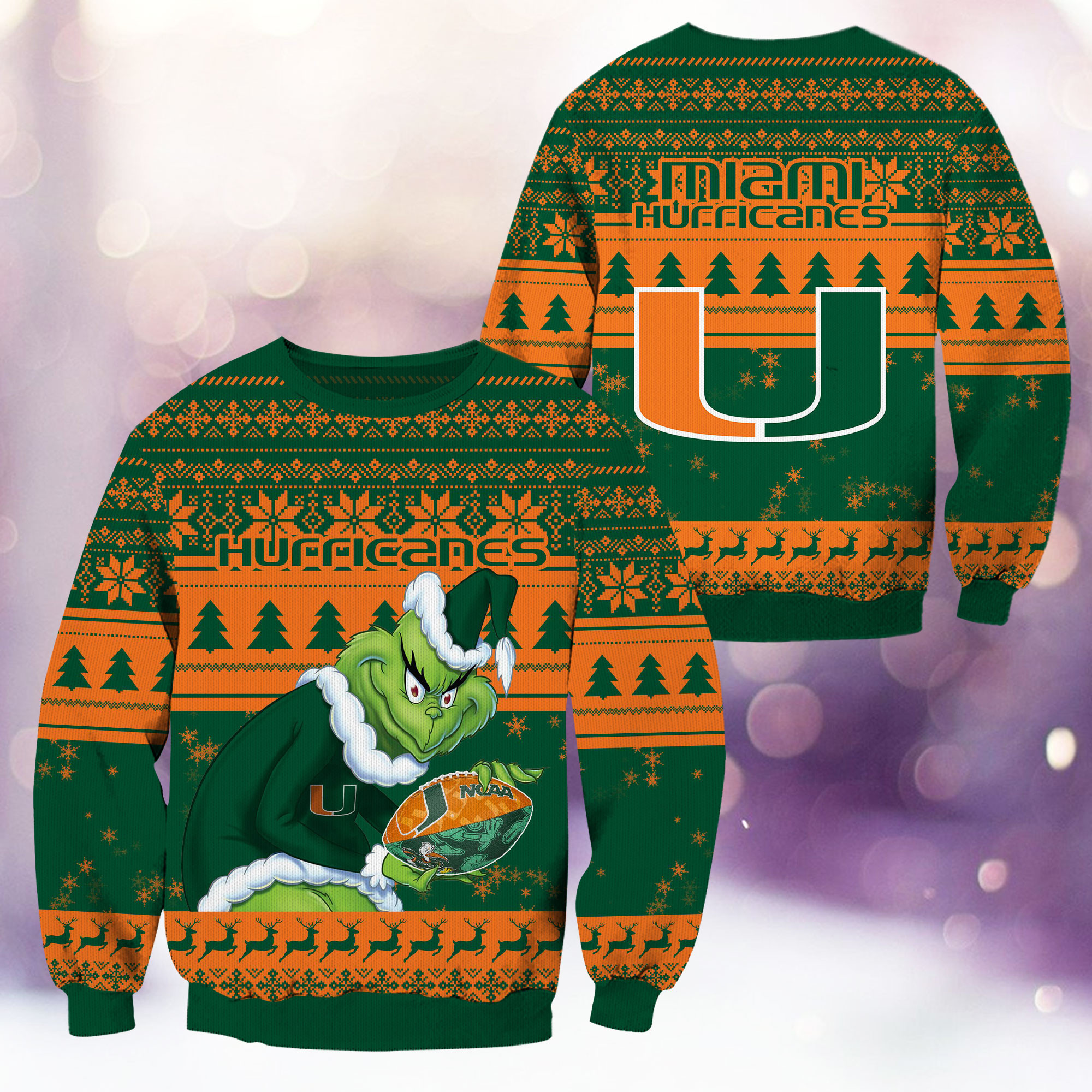 Miami Hurricanes Grinch Ugly Christmas Sweater Adult 3D Funny Matching for family