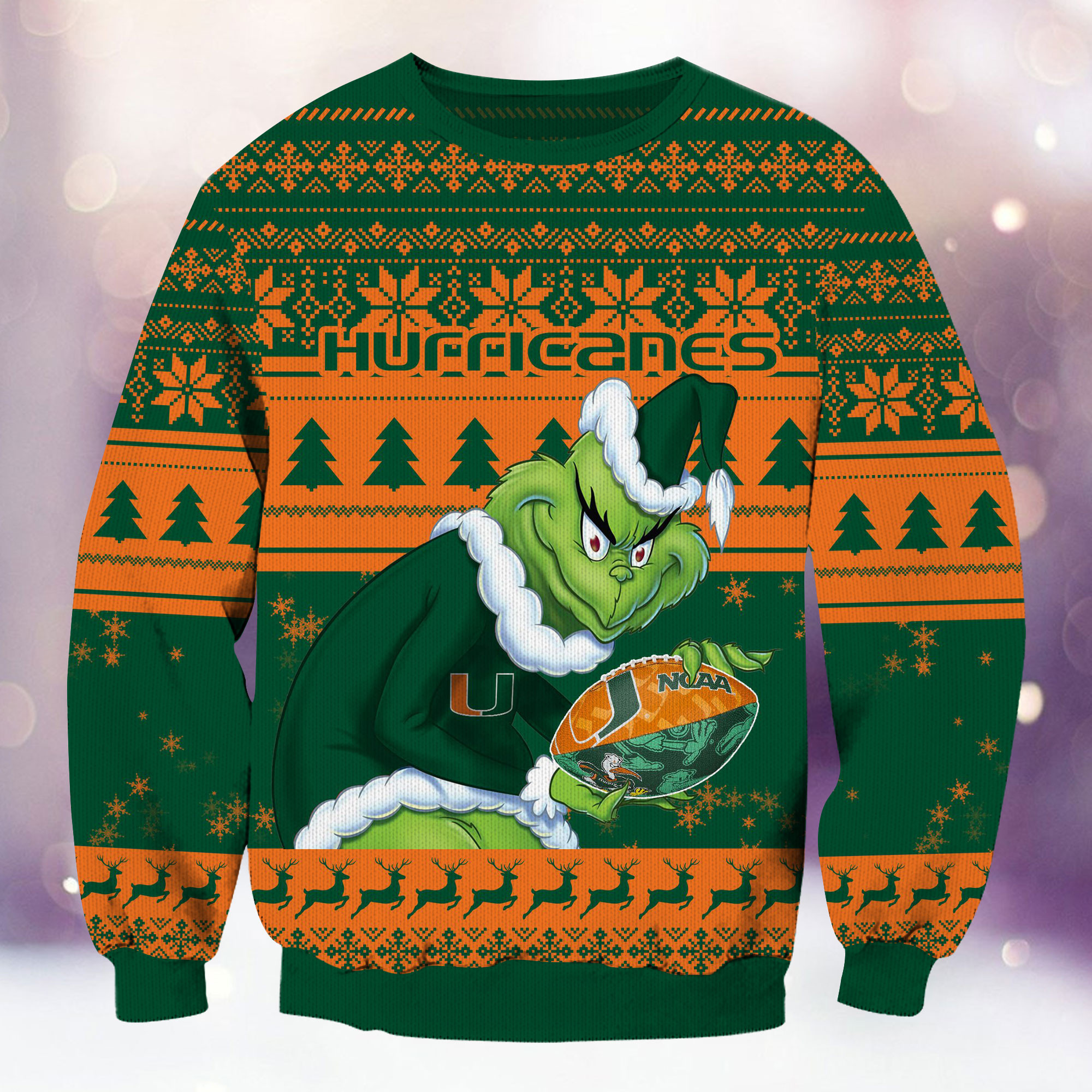 Miami Hurricanes Grinch Ugly Christmas Sweater Adult 3D Funny Matching for family - Image 2