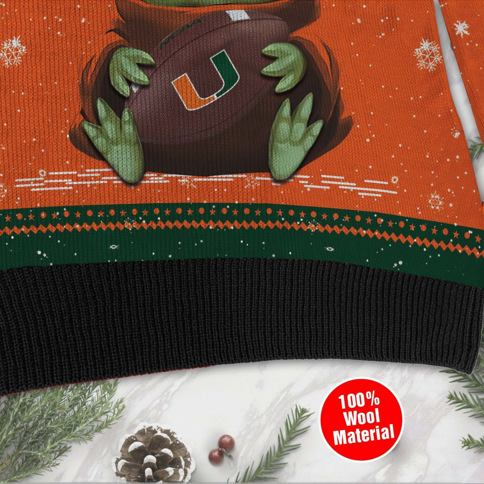 Miami Hurricanes Grogu Baby Yoda Hug Logo Ugly Christmas Sweater Adult 3D Funny Matching for family - Image 5