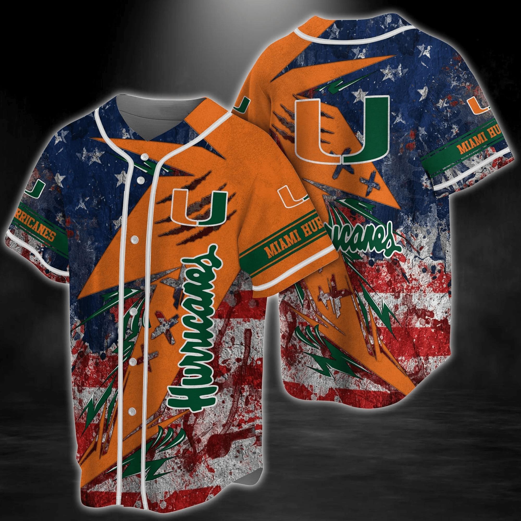 Miami Hurricanes Ncaa Baseball Jersey Shirt Us Flag