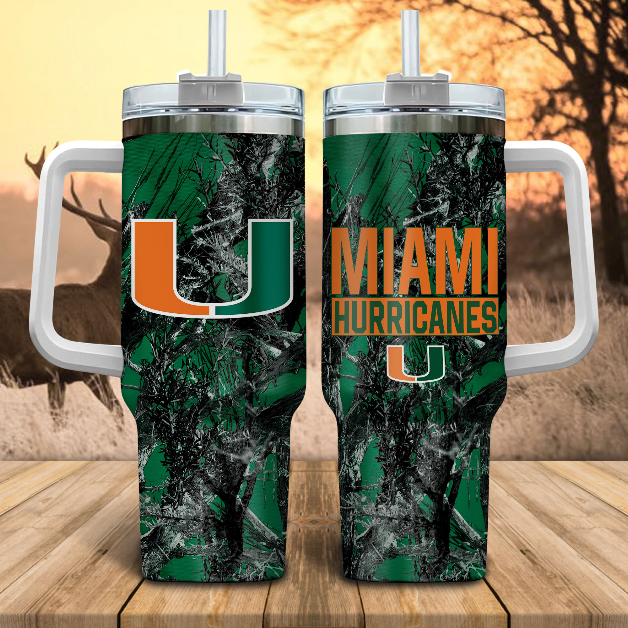 Miami Hurricanes NCAA Hunting Custom Stanley Cup 40 oz 30 oz Tumbler With HandleTVC230115
