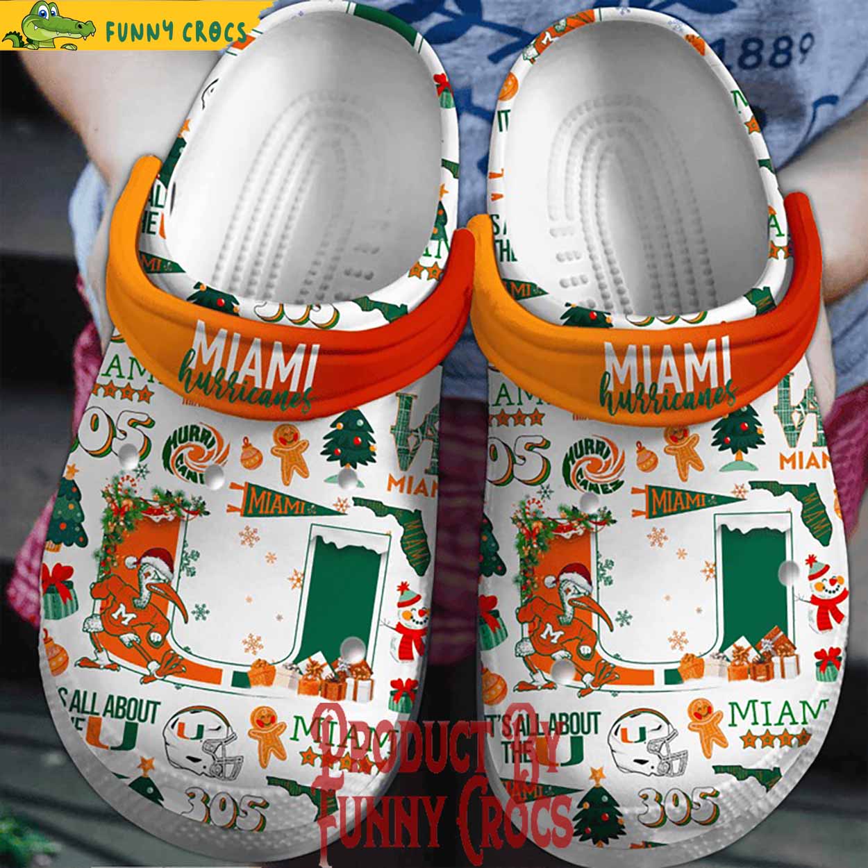 Miami Hurricanes NCAA Sport Christmas Crocs Crocband Clogs Shoes Comfortable For Men Women and Kids