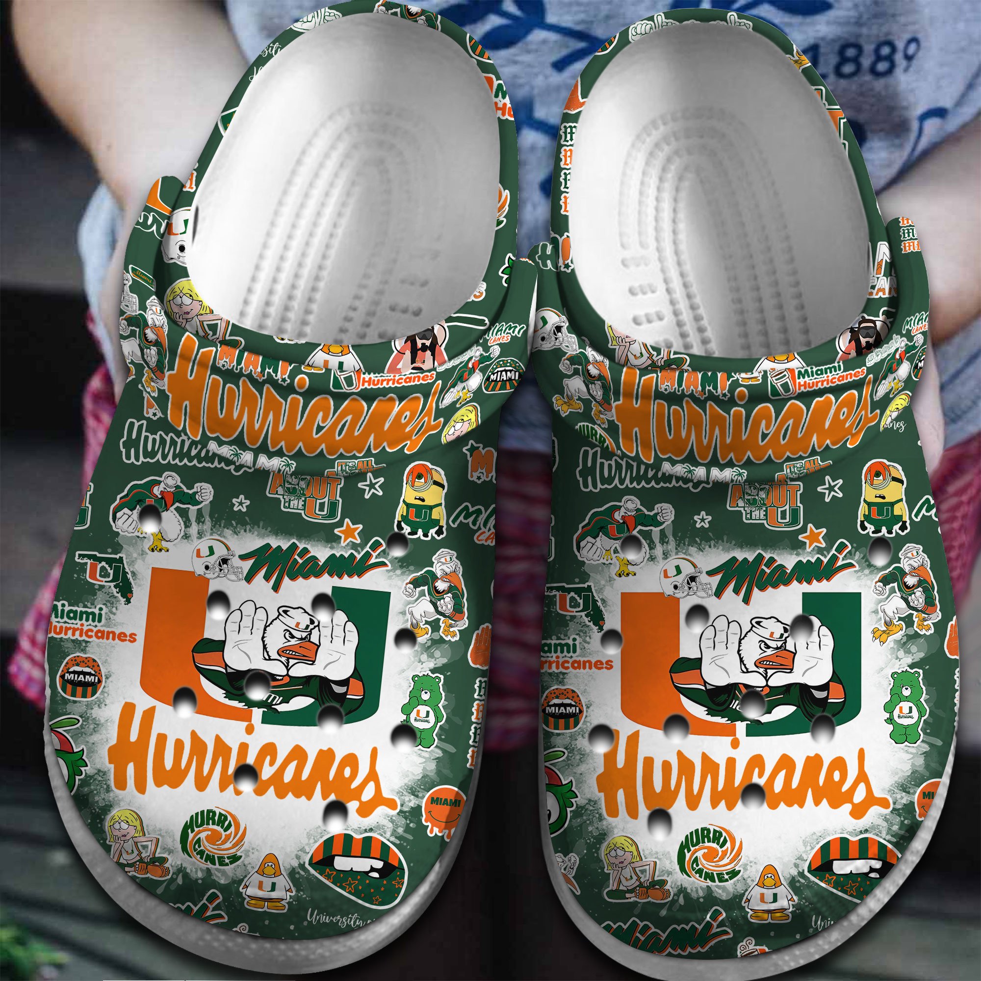 Miami Hurricanes NCAA Sport Crocs Crocband Clogs Shoes Comfortable For Men Women and Kids