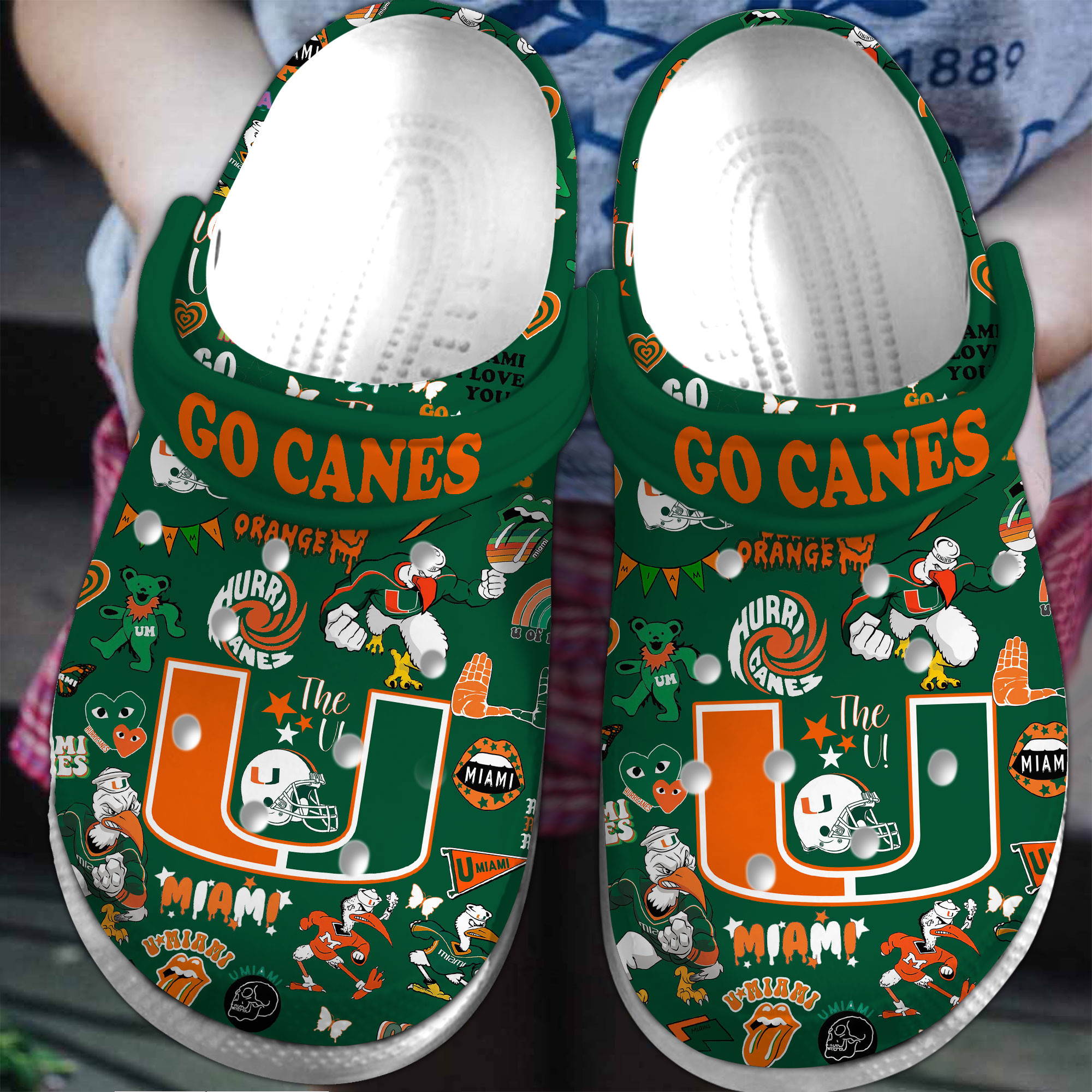 Miami Hurricanes NCAA Sport Crocs Crocband Clogs Shoes Comfortable For Men Women and Kids