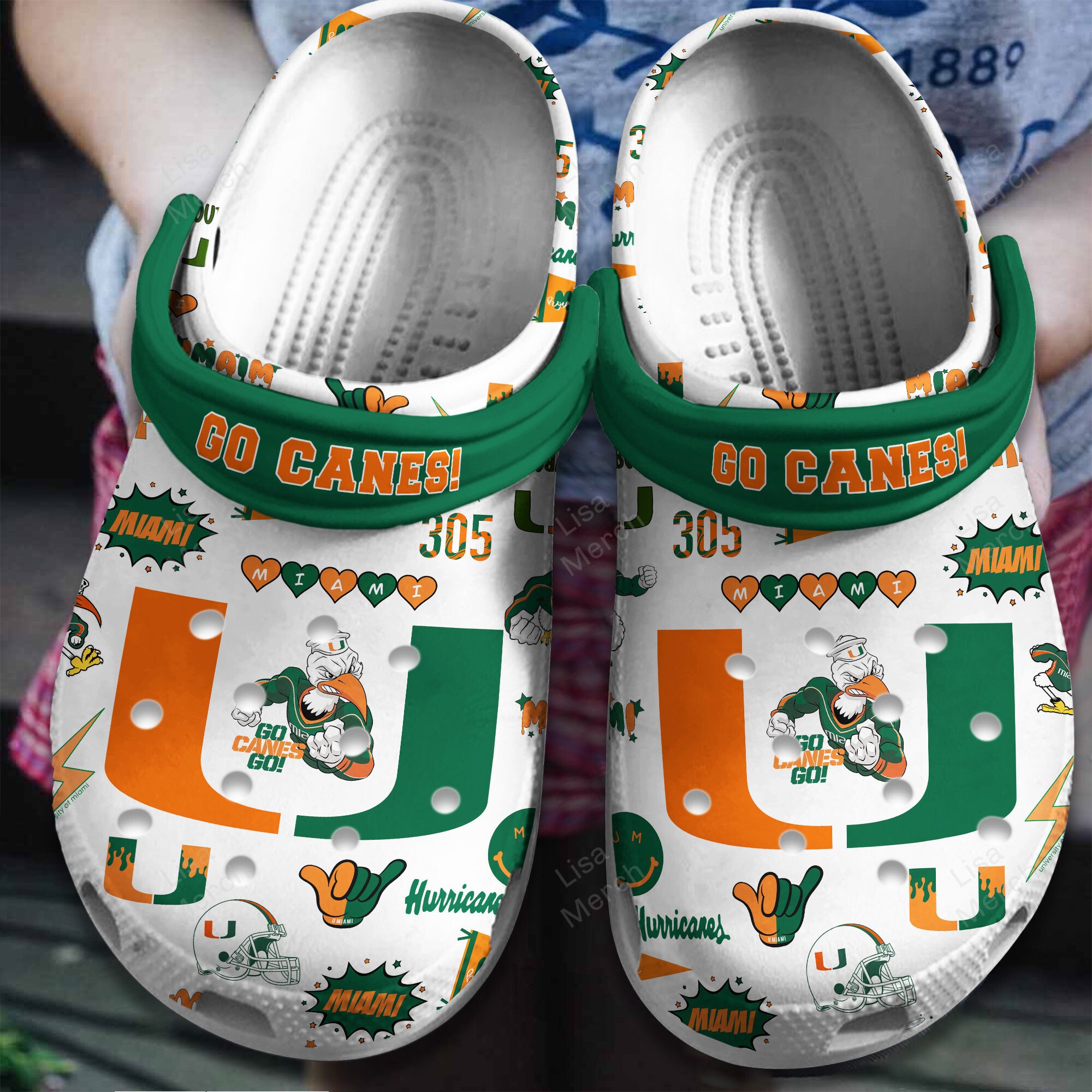 Miami Hurricanes NCAA Sport Crocs Crocband Clogs Shoes Comfortable For Men Women and Kids