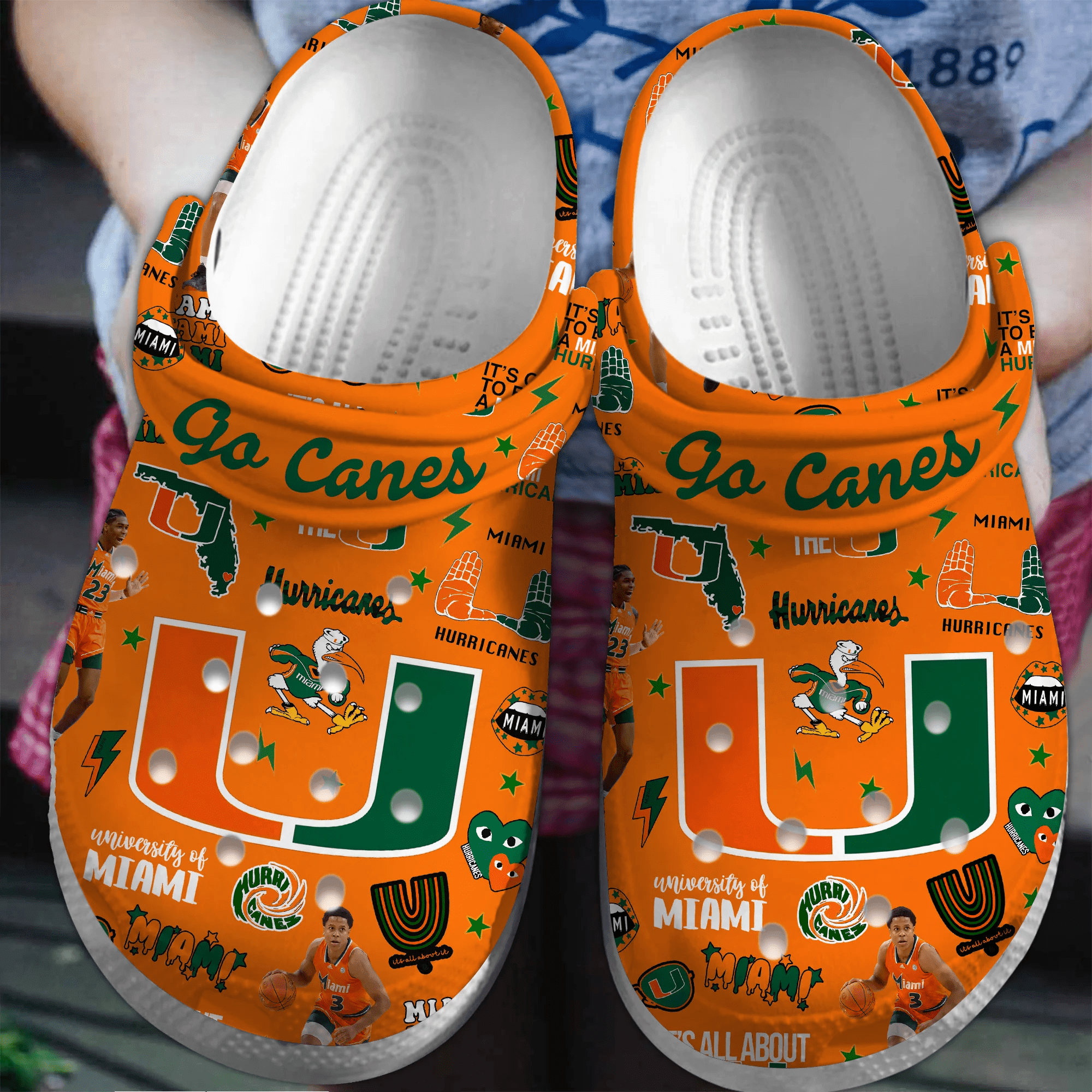 Miami Hurricanes NCAA Sport Crocs Crocband Clogs Shoes Comfortable For Men Women and Kids