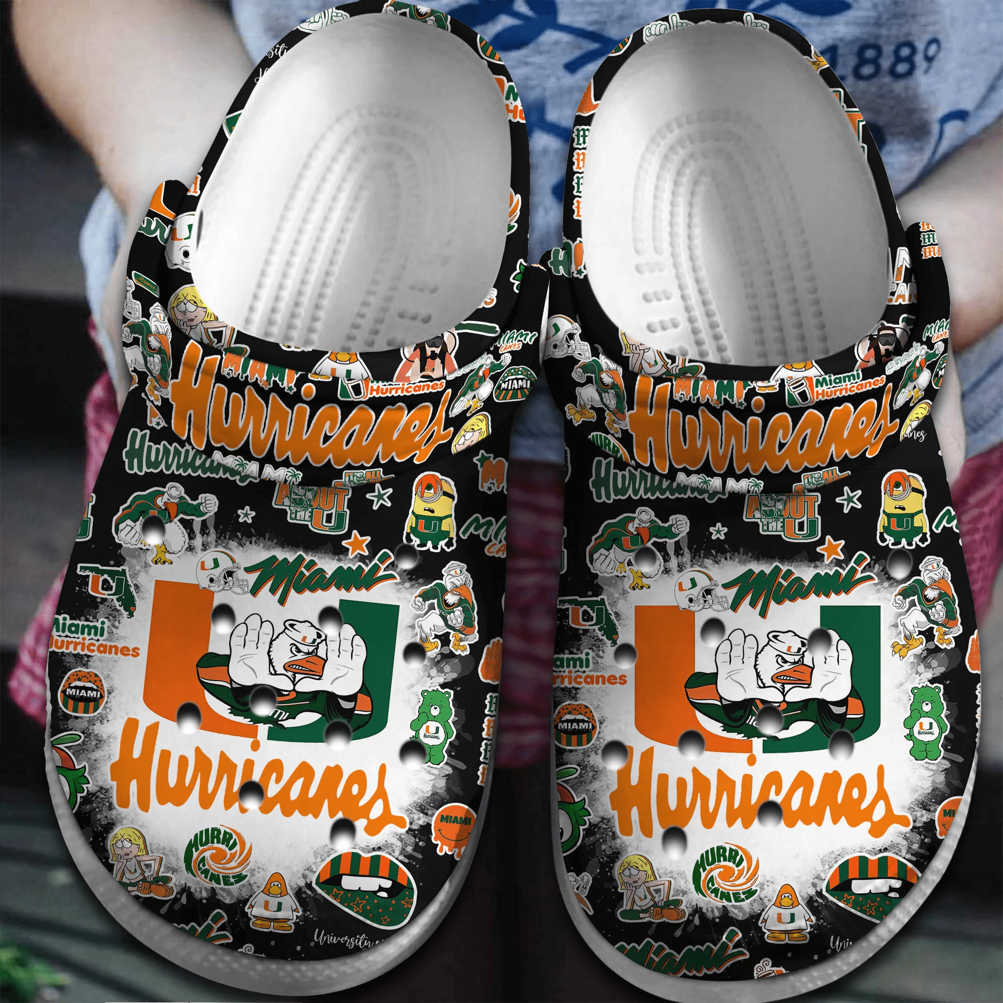 Miami Hurricanes NCAA Sport Crocs Crocband Clogs Shoes Comfortable For Men Women and Kids