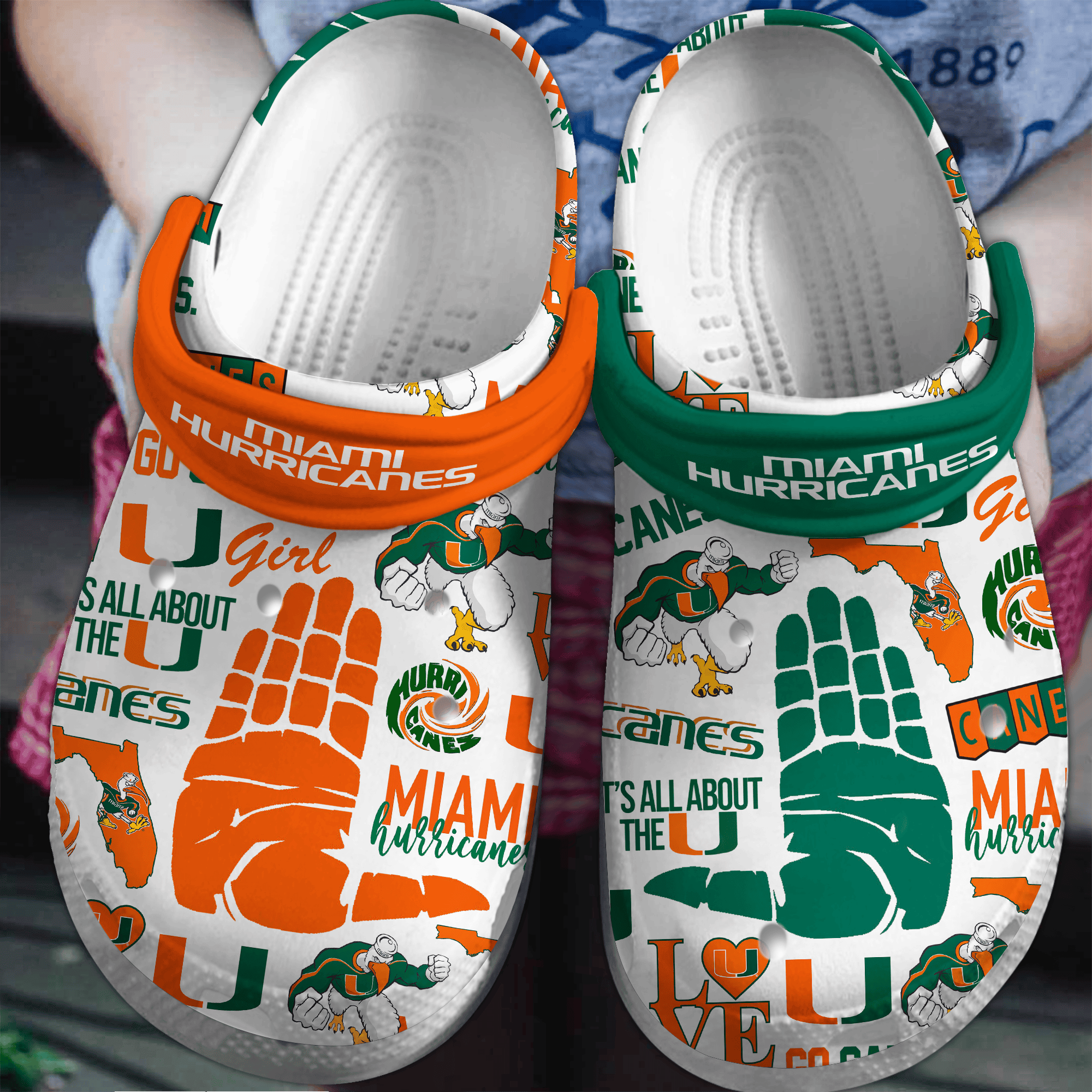 Miami Hurricanes NCAA Sport Crocs Crocband Clogs Shoes Comfortable For Men Women and Kids