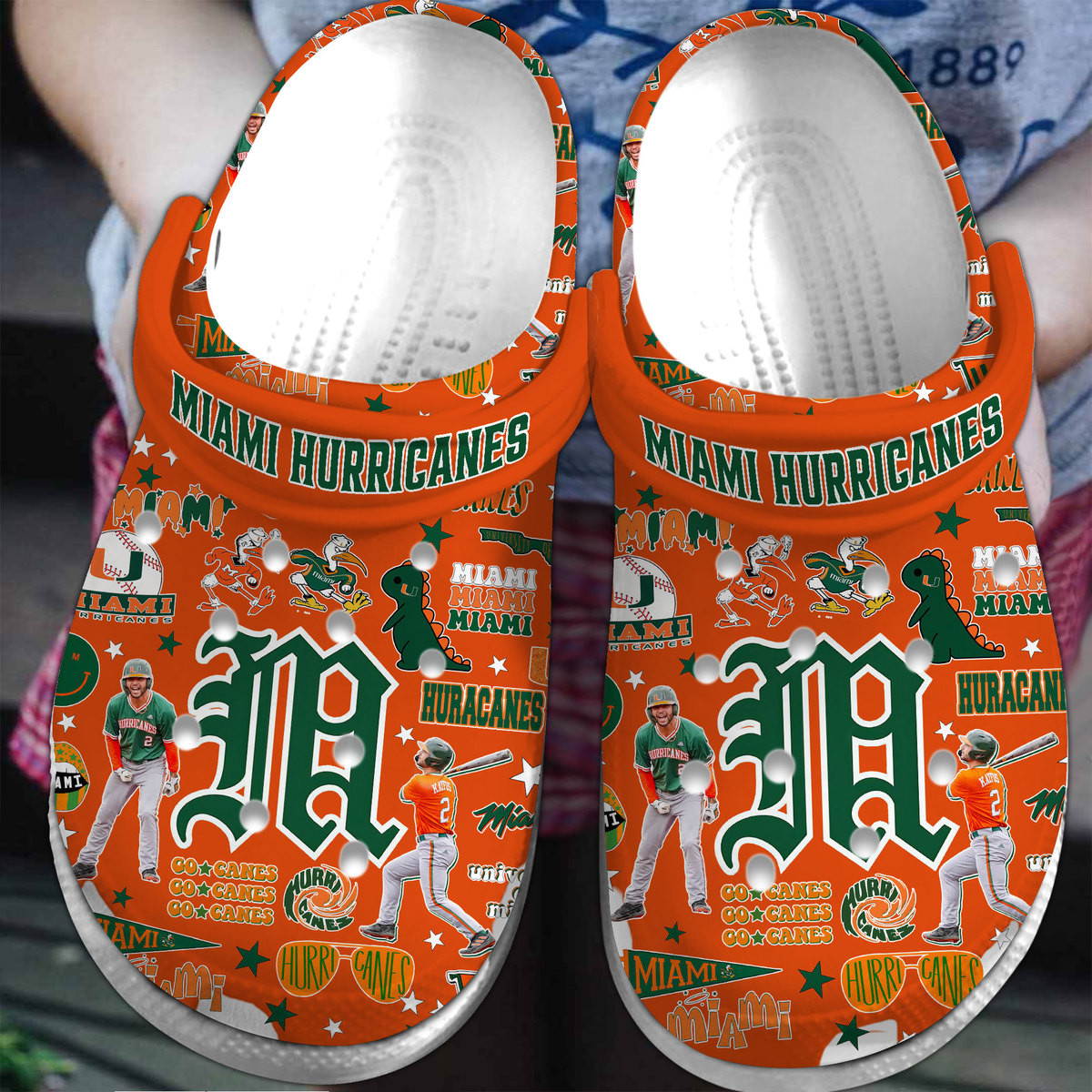Miami Hurricanes NCAA Sport Crocs Crocband Clogs Shoes Comfortable For Men Women and Kids